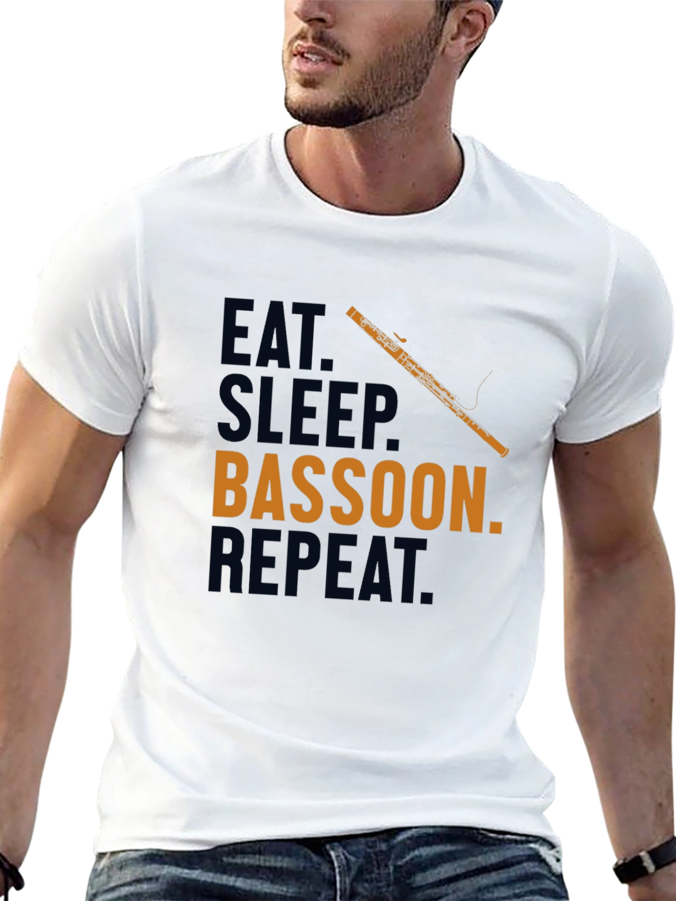 Black Eat Sleep Bassoon Repeat T-Shirt Funny Musician Tee view 13