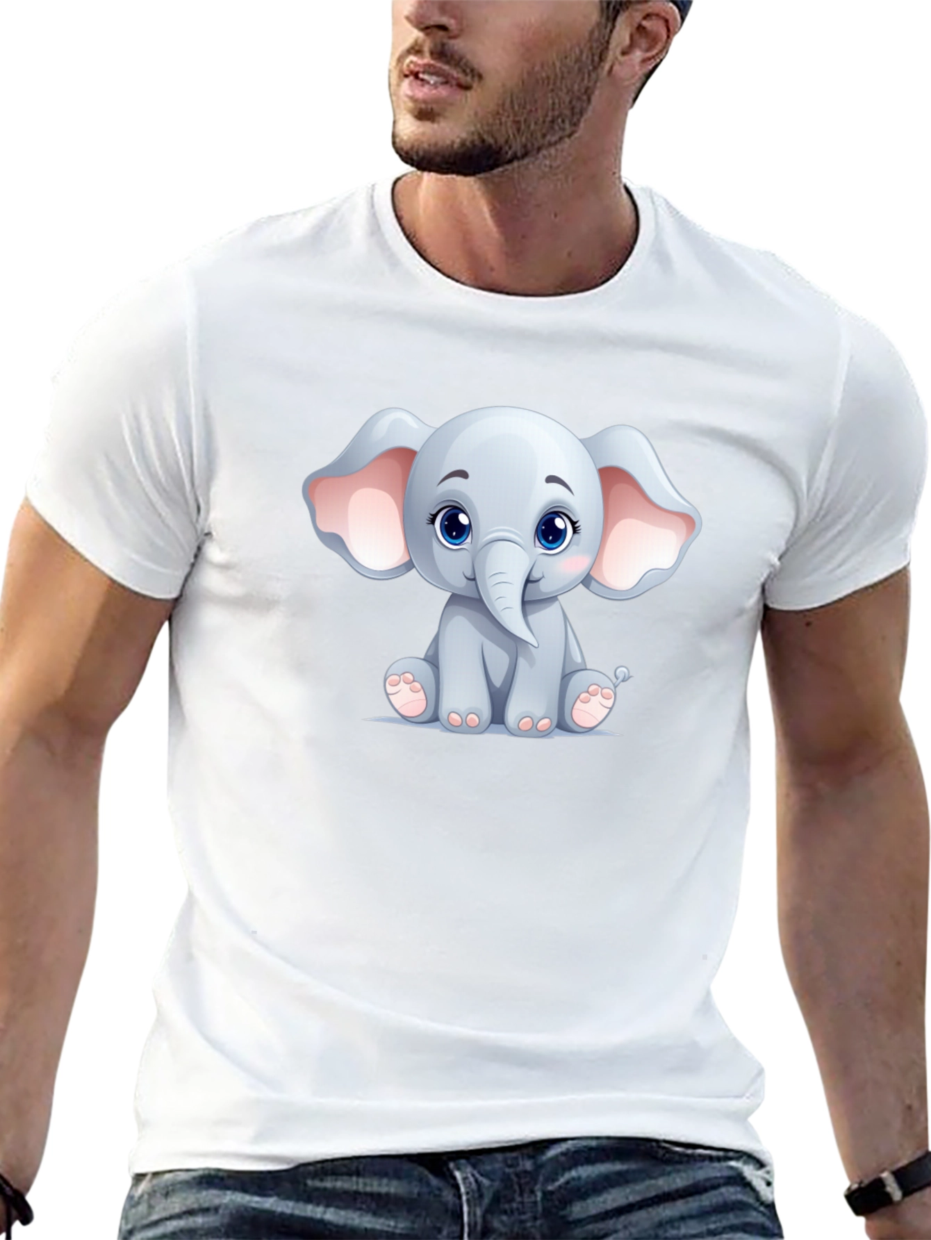 Black Cute Elephant Graphic Tee - Unisex Black T-Shirt view 13