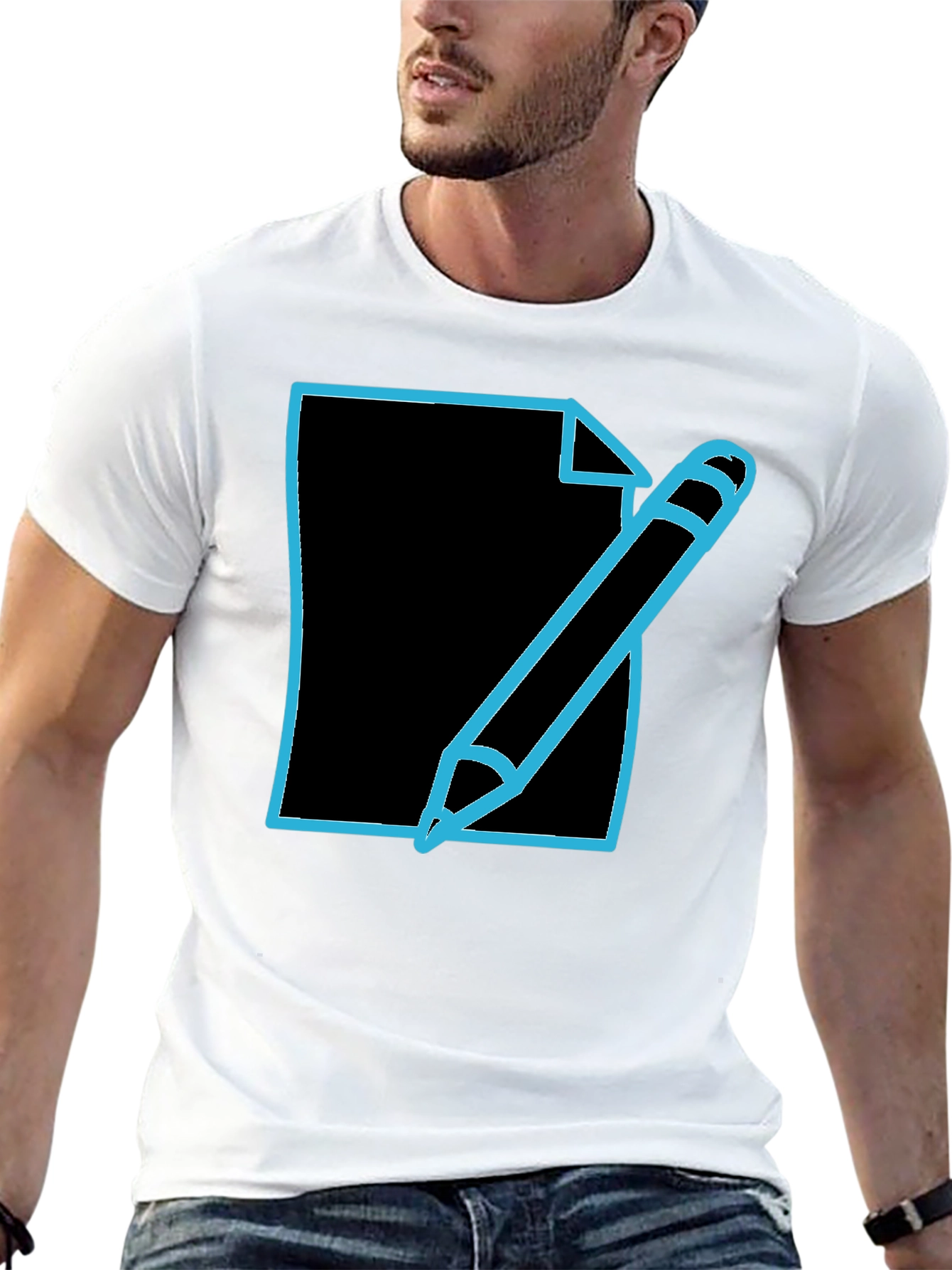 Black Write On! Men's Black T-Shirt with Pen & Paper Graphic view 13