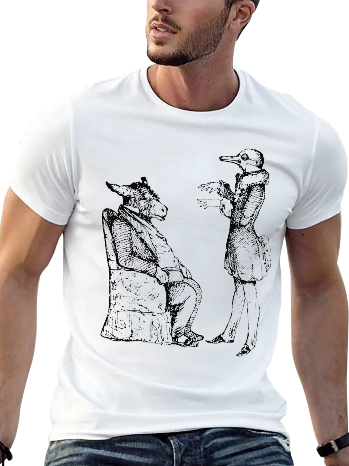 Black Surreal Animal Character Black T-Shirt view 13