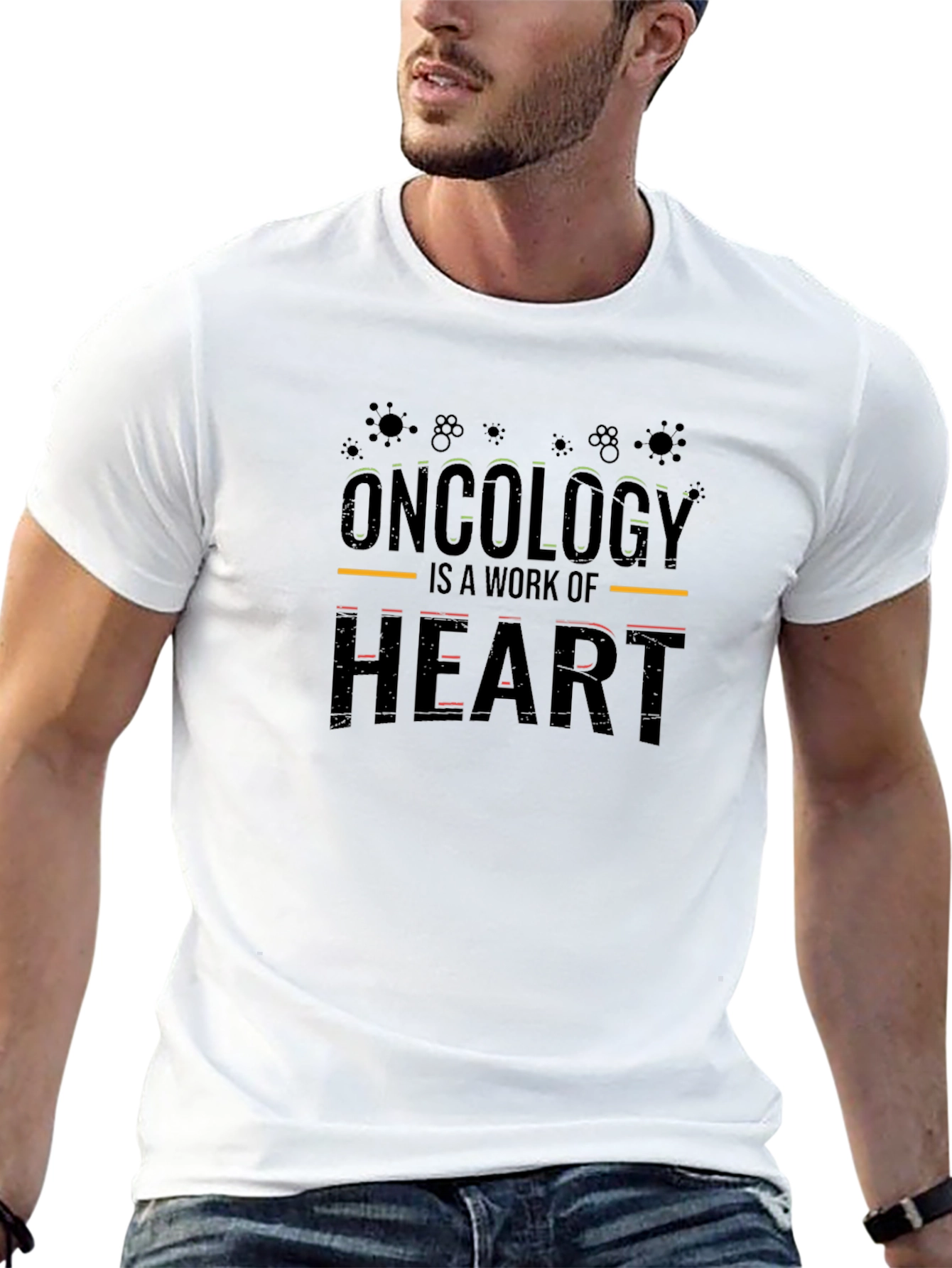 Black Oncology Is A Work of Heart Black T-Shirt view 13