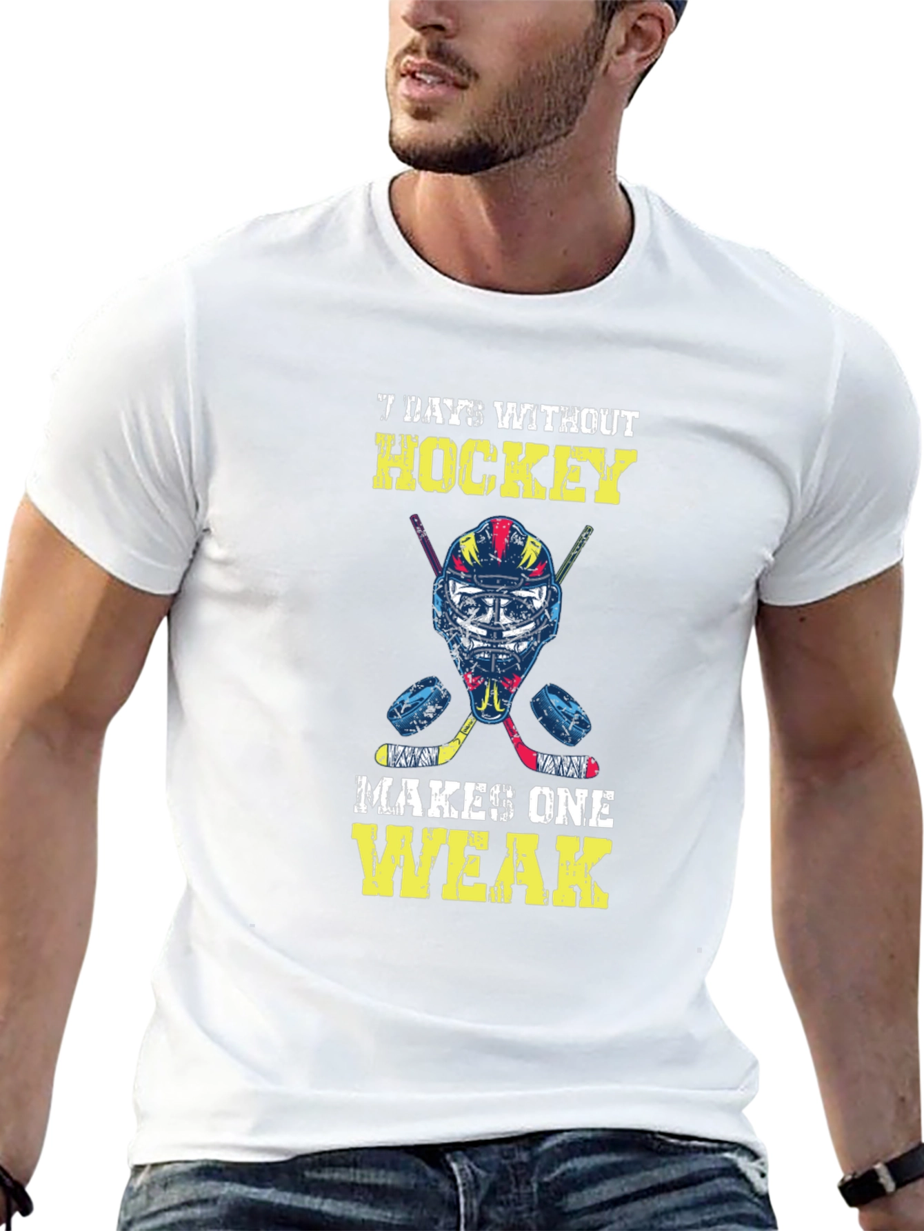 Black Hockey Lover T-Shirt: 7 Days Without Hockey Makes One Weak view 13