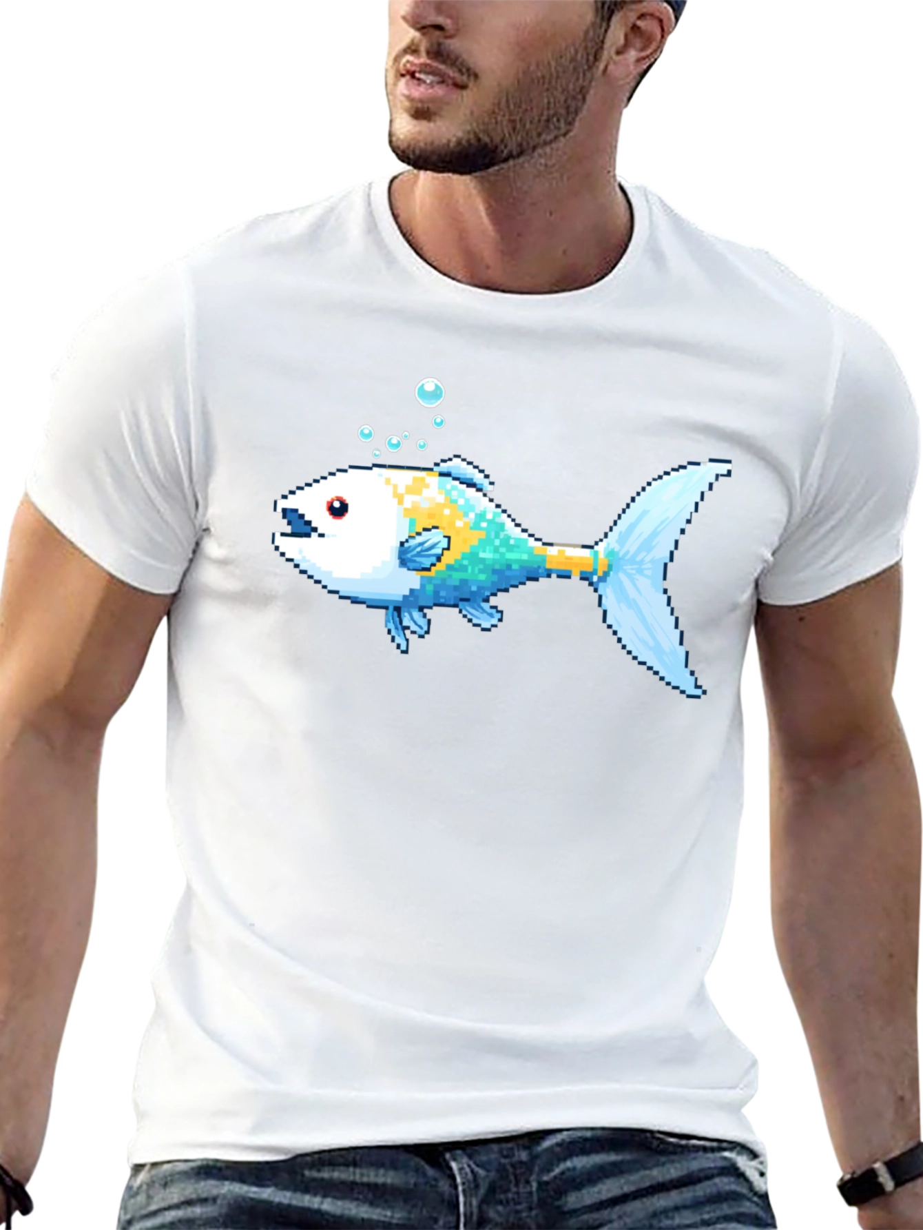 Pixel Fish Black T-Shirt - Retro Gaming Style - 13