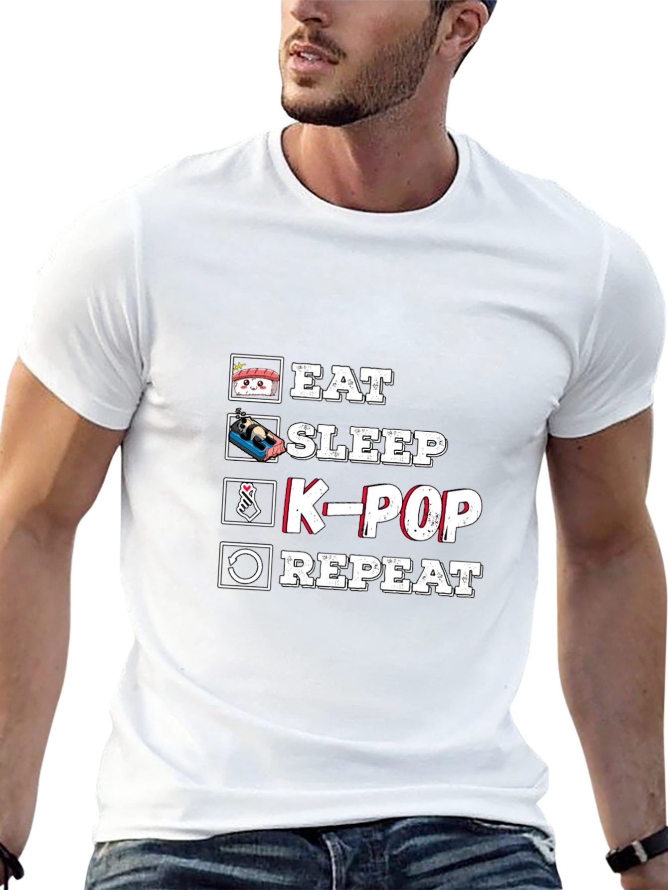 Black Eat Sleep K-Pop Repeat Black Graphic Tee view 13