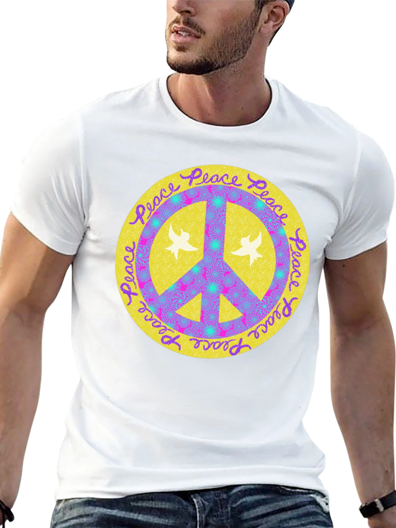 Black Peace Sign Graphic Tee - Retro Style view 13