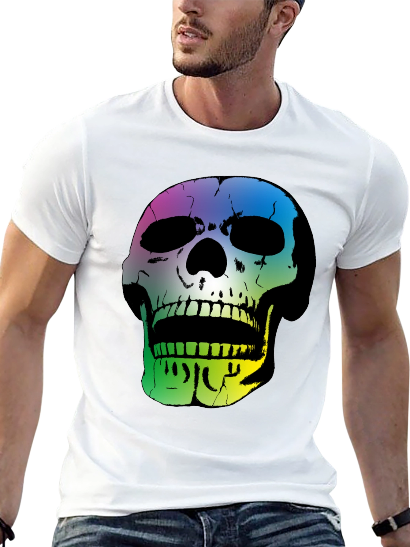 Black Rainbow Skull Graphic Black T-Shirt view 13