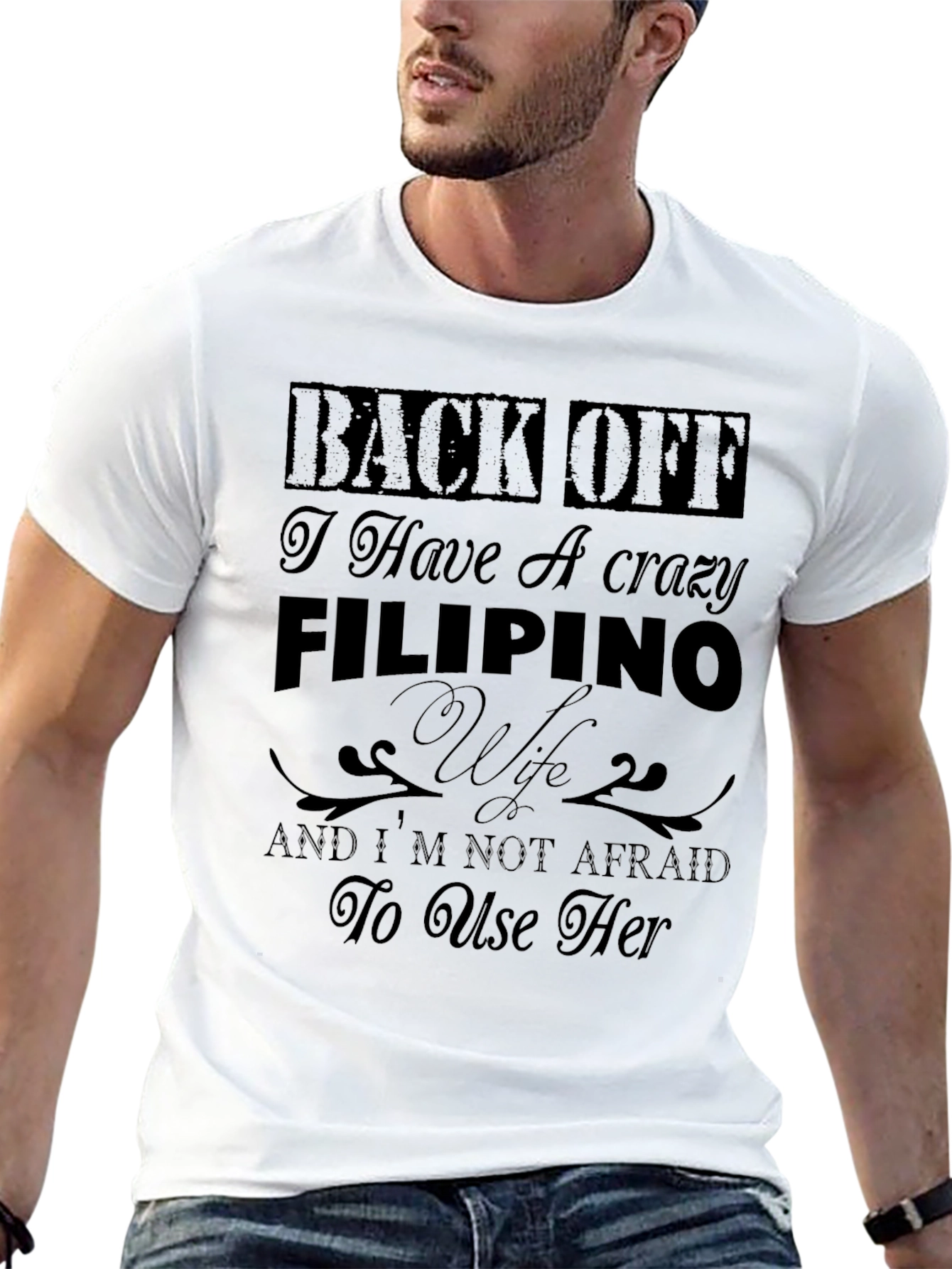 Black Crazy Filipino Wife Graphic T-Shirt view 13