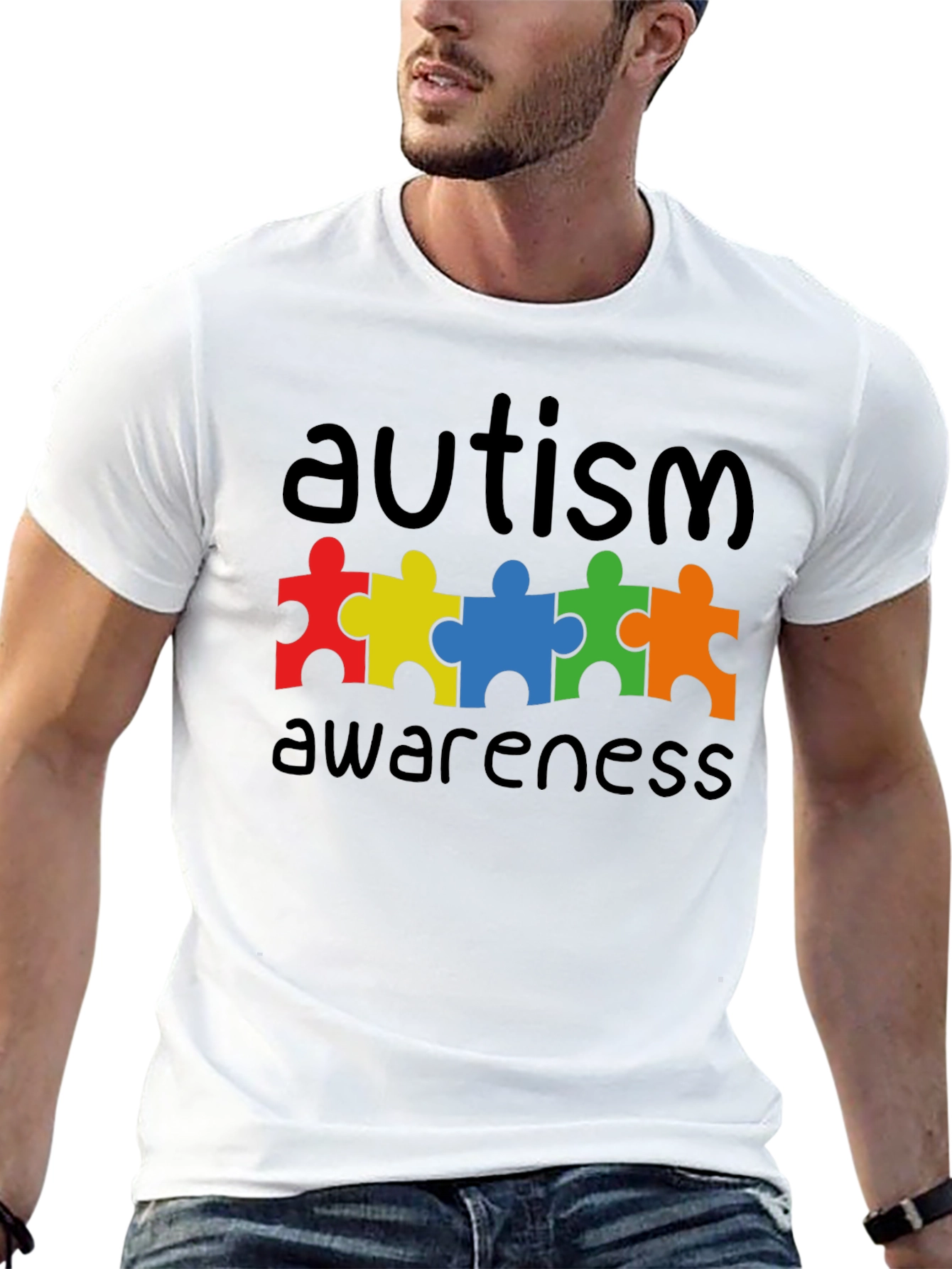 Black Autism Awareness Puzzle Piece Graphic T-Shirt view 13