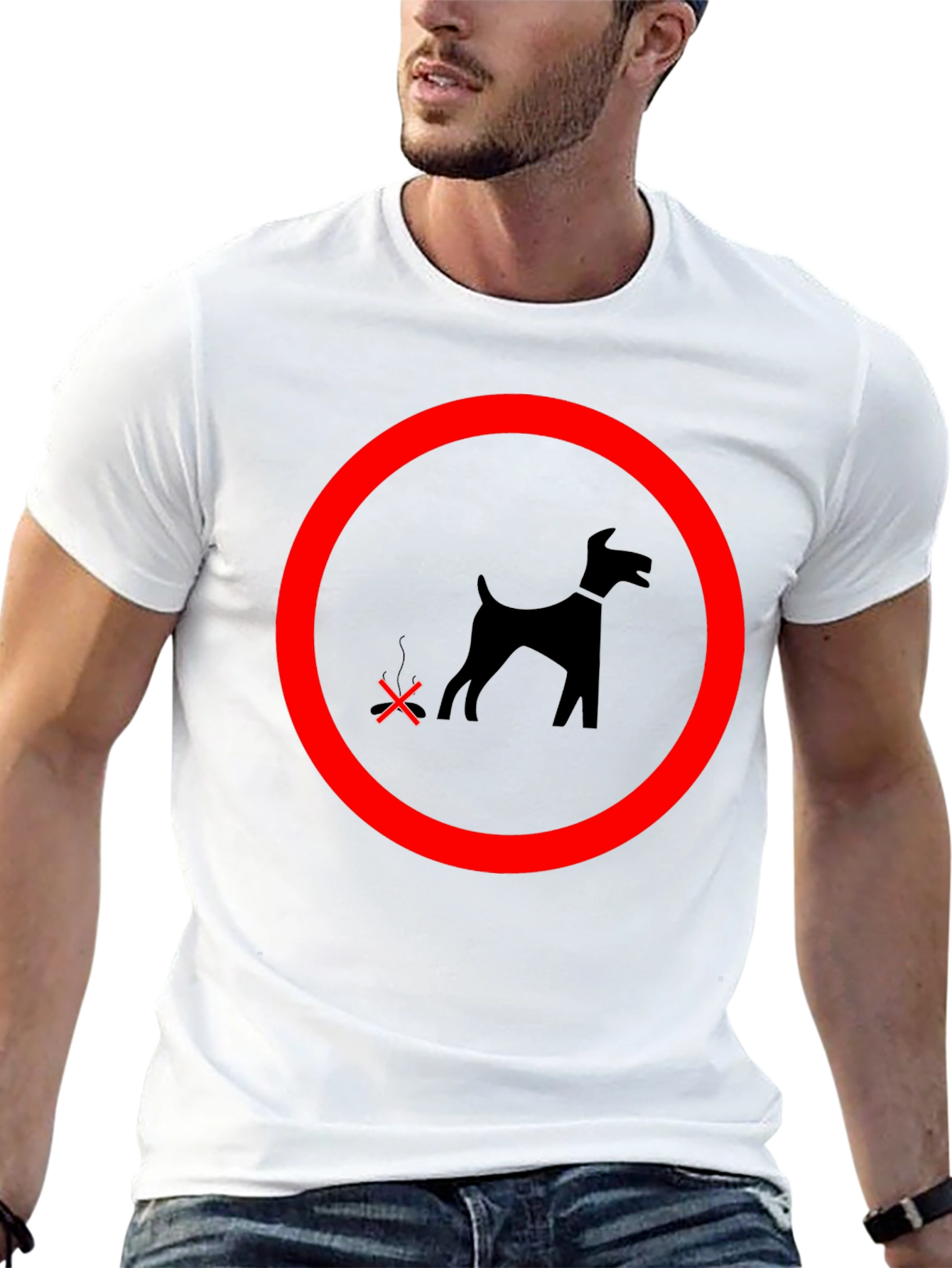 Black Funny No Dog Pooping T-Shirt view 13