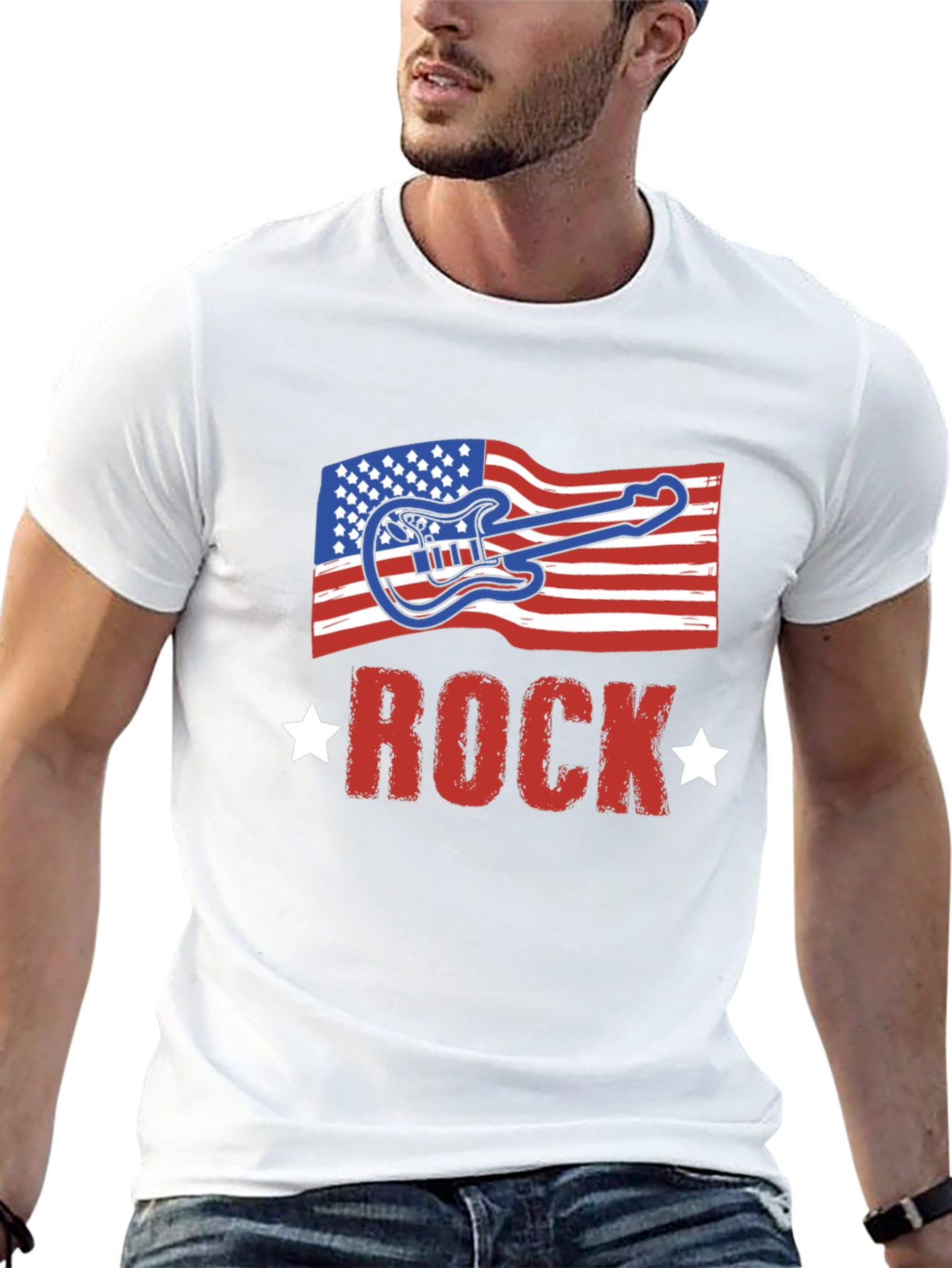 Black American Flag Rock Guitar Black T-Shirt view 13