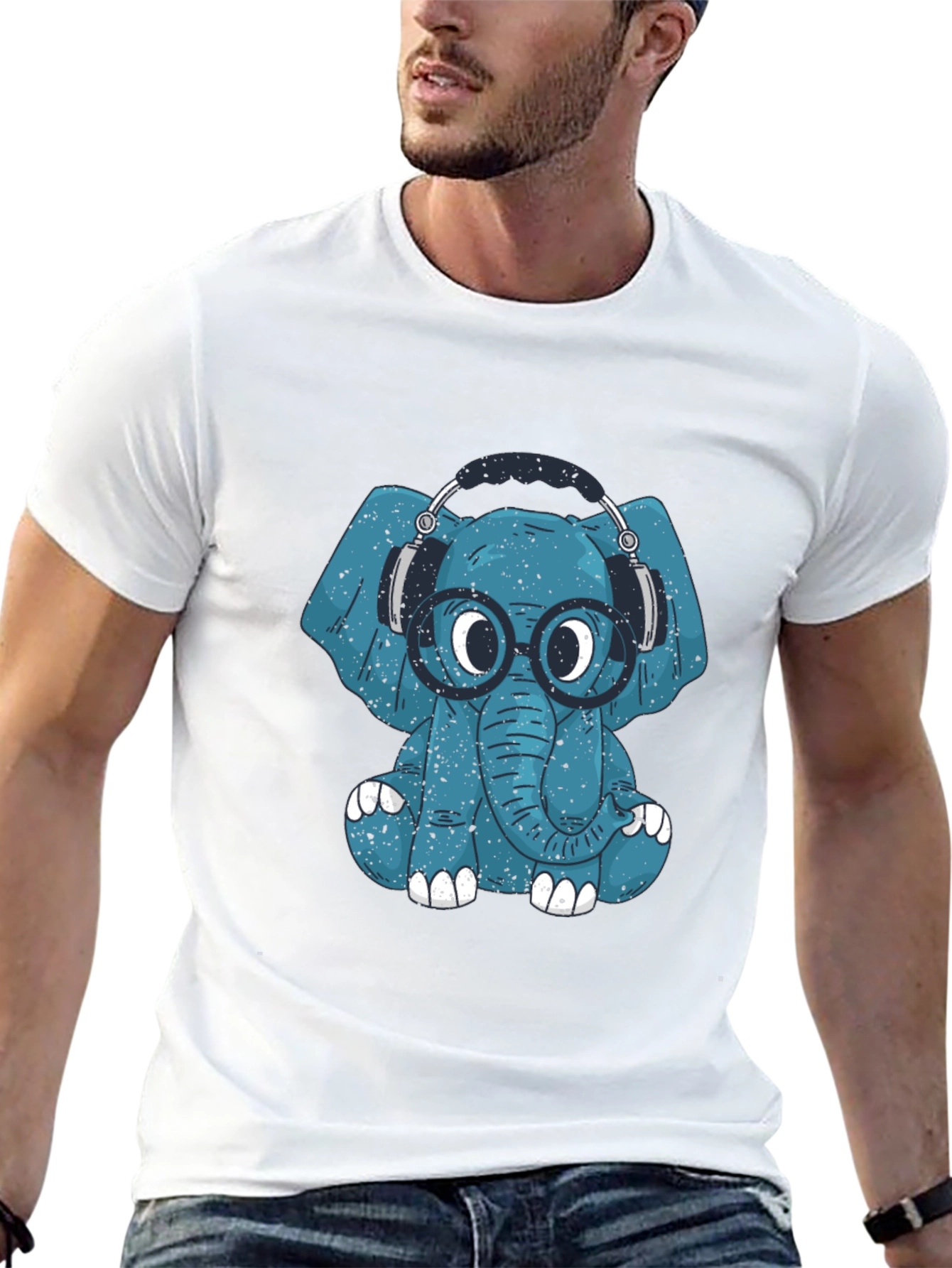 Blue Elephant Geek T-Shirt - Quirky Graphic Tee - 13
