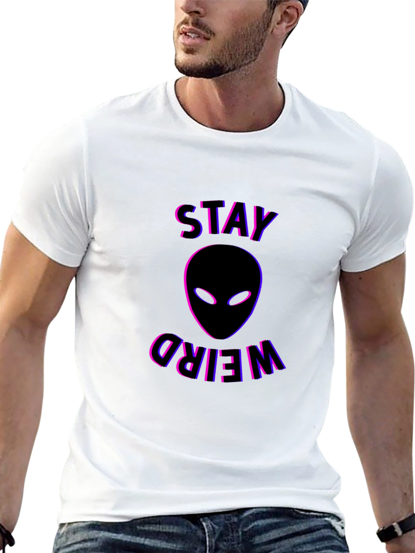 Black Stay Weird Alien Graphic T-Shirt - Black view 13