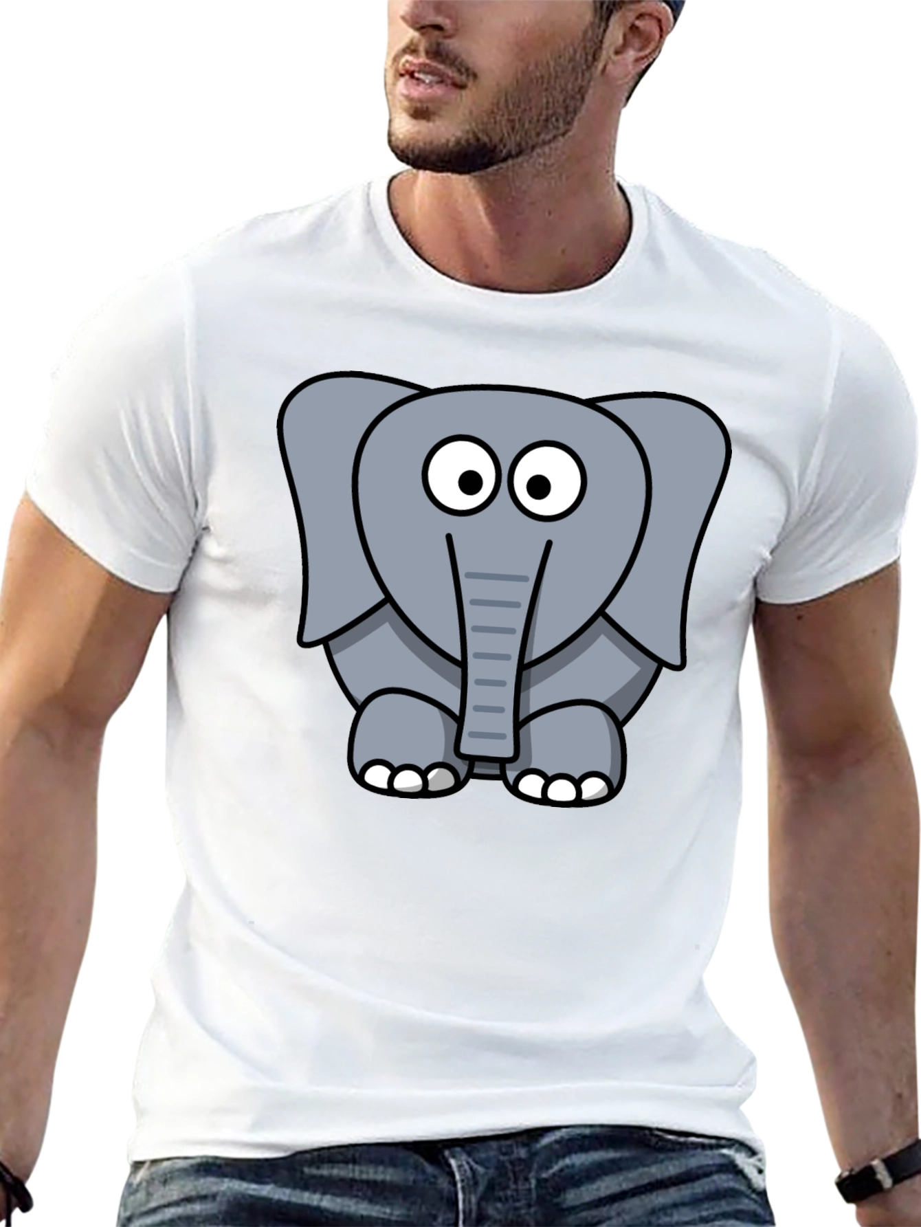 Cartoon Elephant Graphic Black T-Shirt - 13