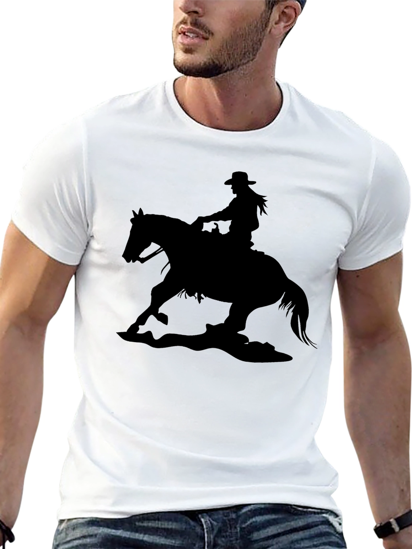 Black Cowgirl Horse Silhouette Black T-Shirt view 13