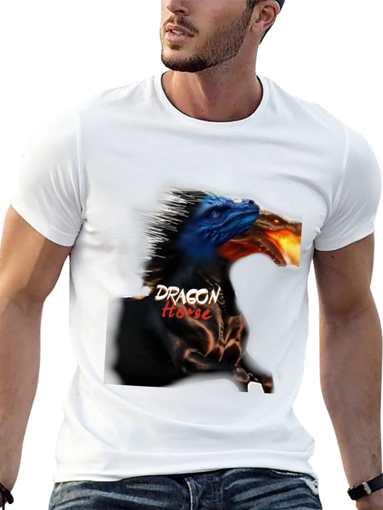 Black Dragon Horse Graphic Tee - Black Cotton T-Shirt view 13