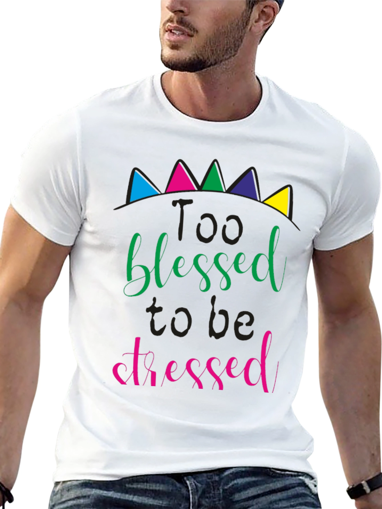 Black Too Blessed to be Stressed Black T-Shirt view 13