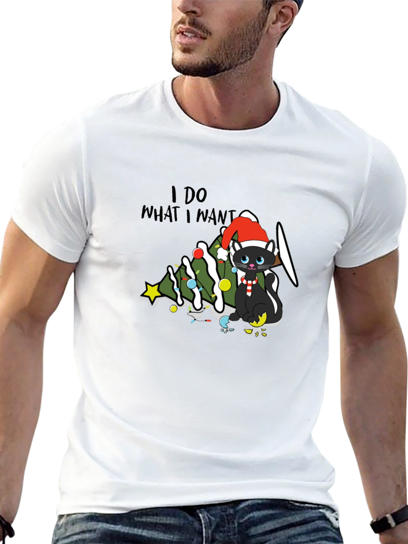 Black I Do What I Want Christmas Cat T-Shirt view 13