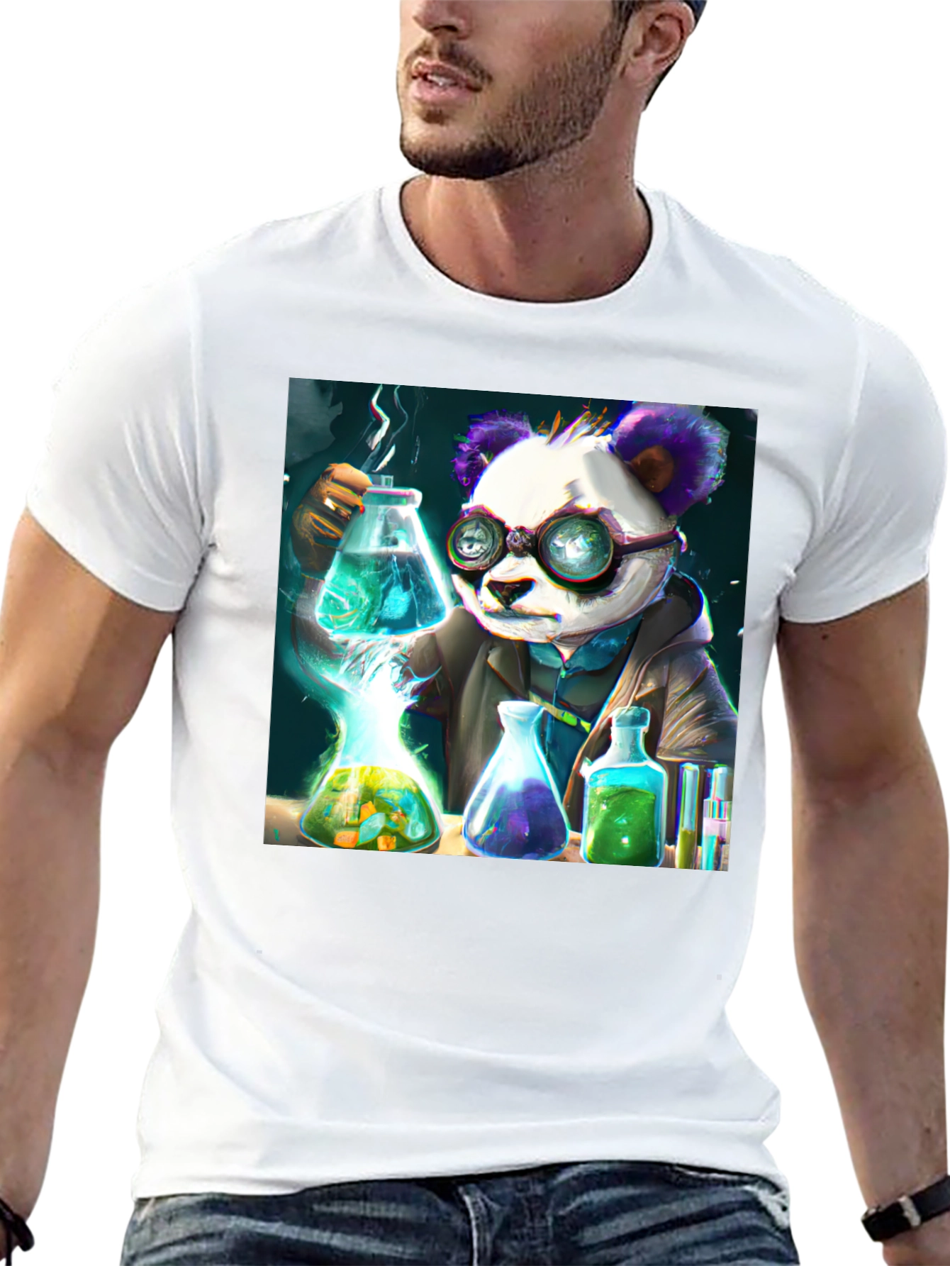 Black Scientist Panda Graphic Tee - Cool Black T-Shirt view 13
