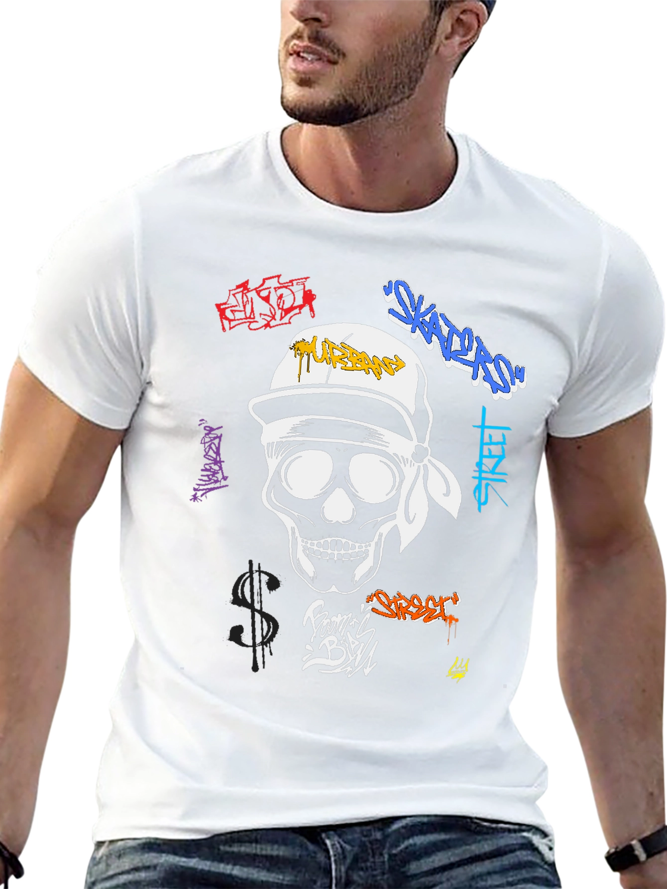 Black Urban Skull Graffiti T-Shirt - Streetwear Fashion view 13