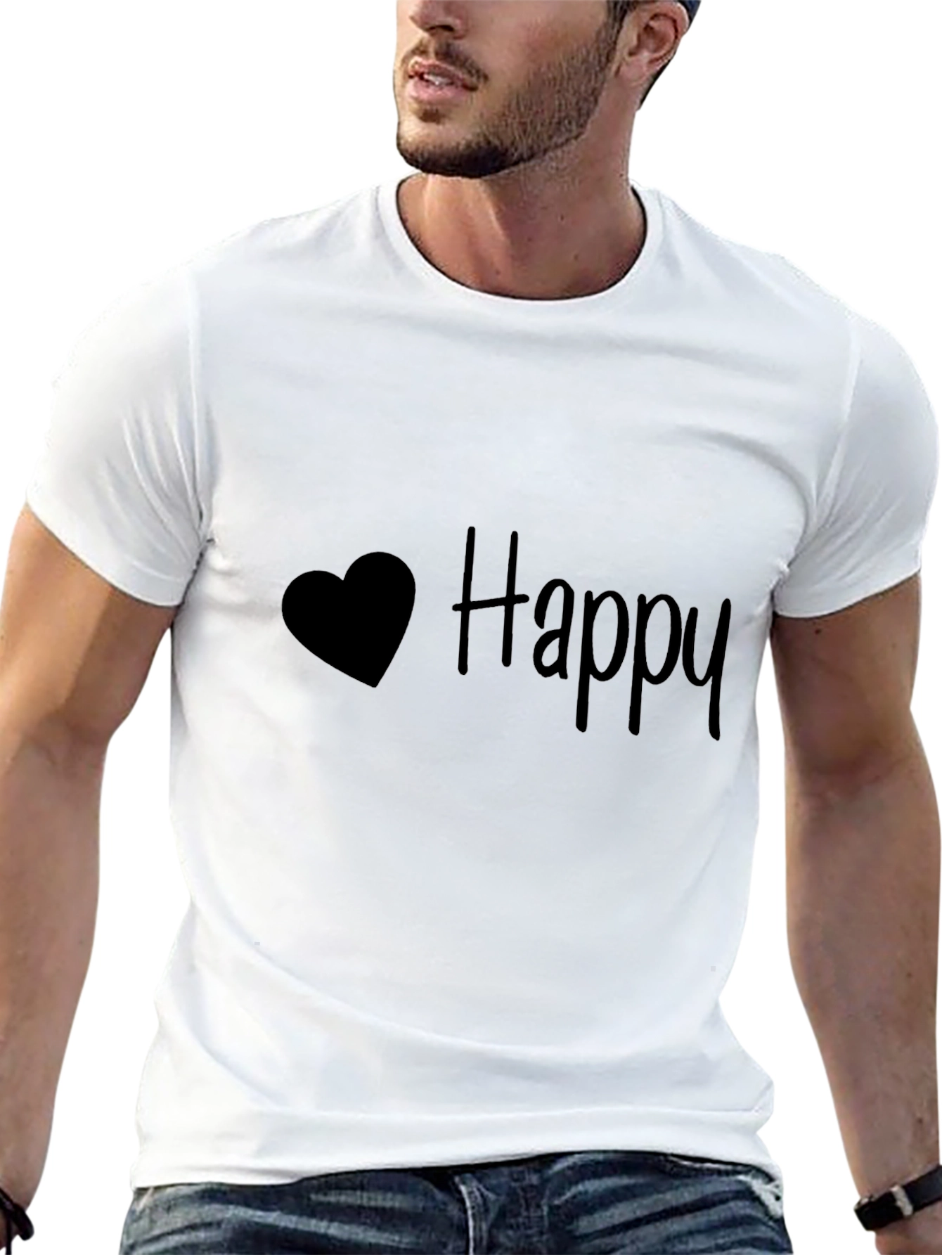 Black Happy Heart Black Graphic T-Shirt view 13
