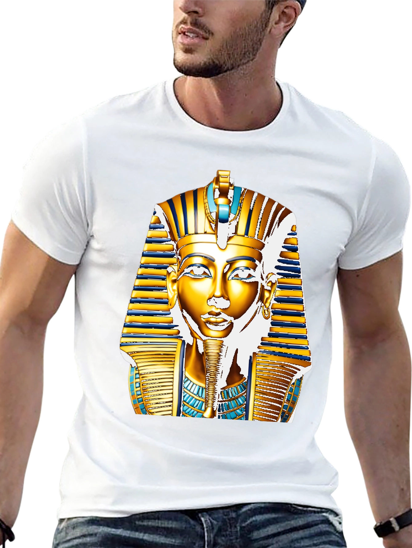 Black Egyptian Pharaoh T-Shirt - Gold King Tut Design view 13