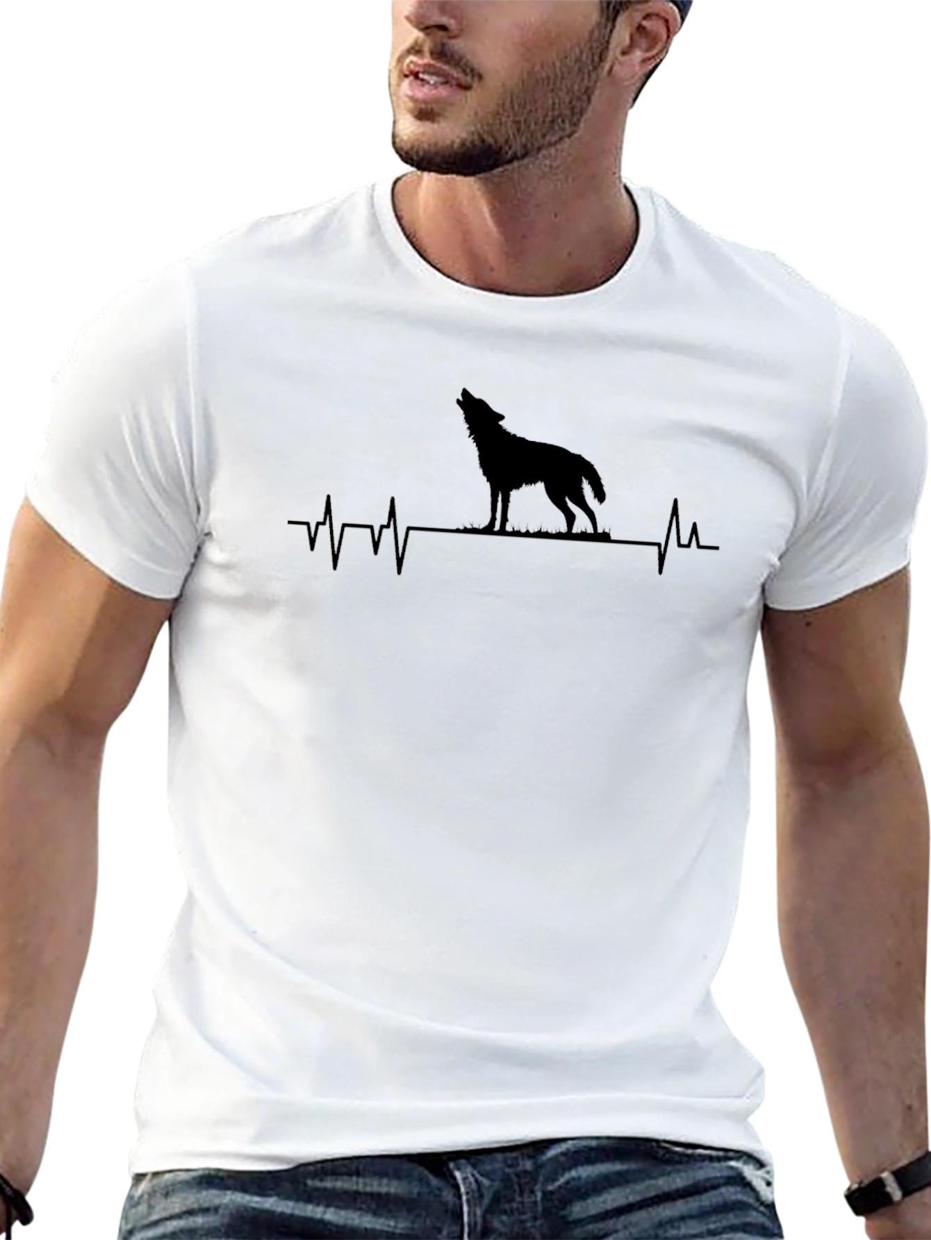 Black Wolf Heartbeat Graphic T-Shirt - Black view 13