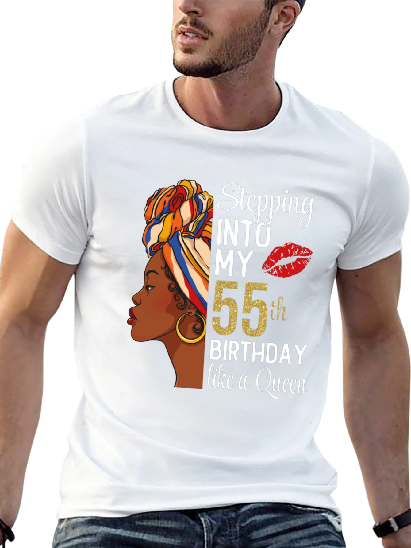 Black Stepping Into My 55th Birthday Like a Queen T-Shirt view 13