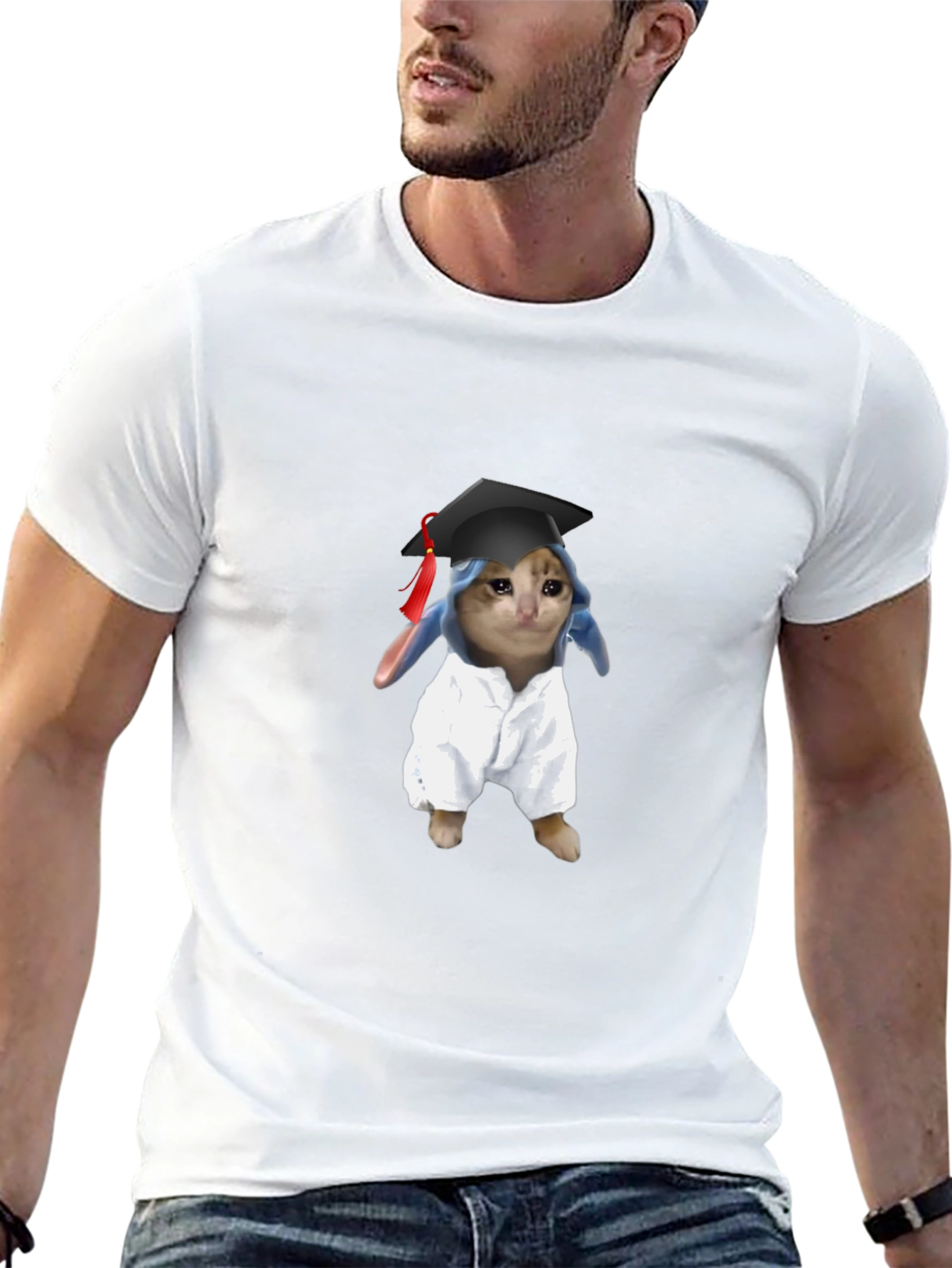 Black Funny Graduate Cat Graphic T-Shirt view 13
