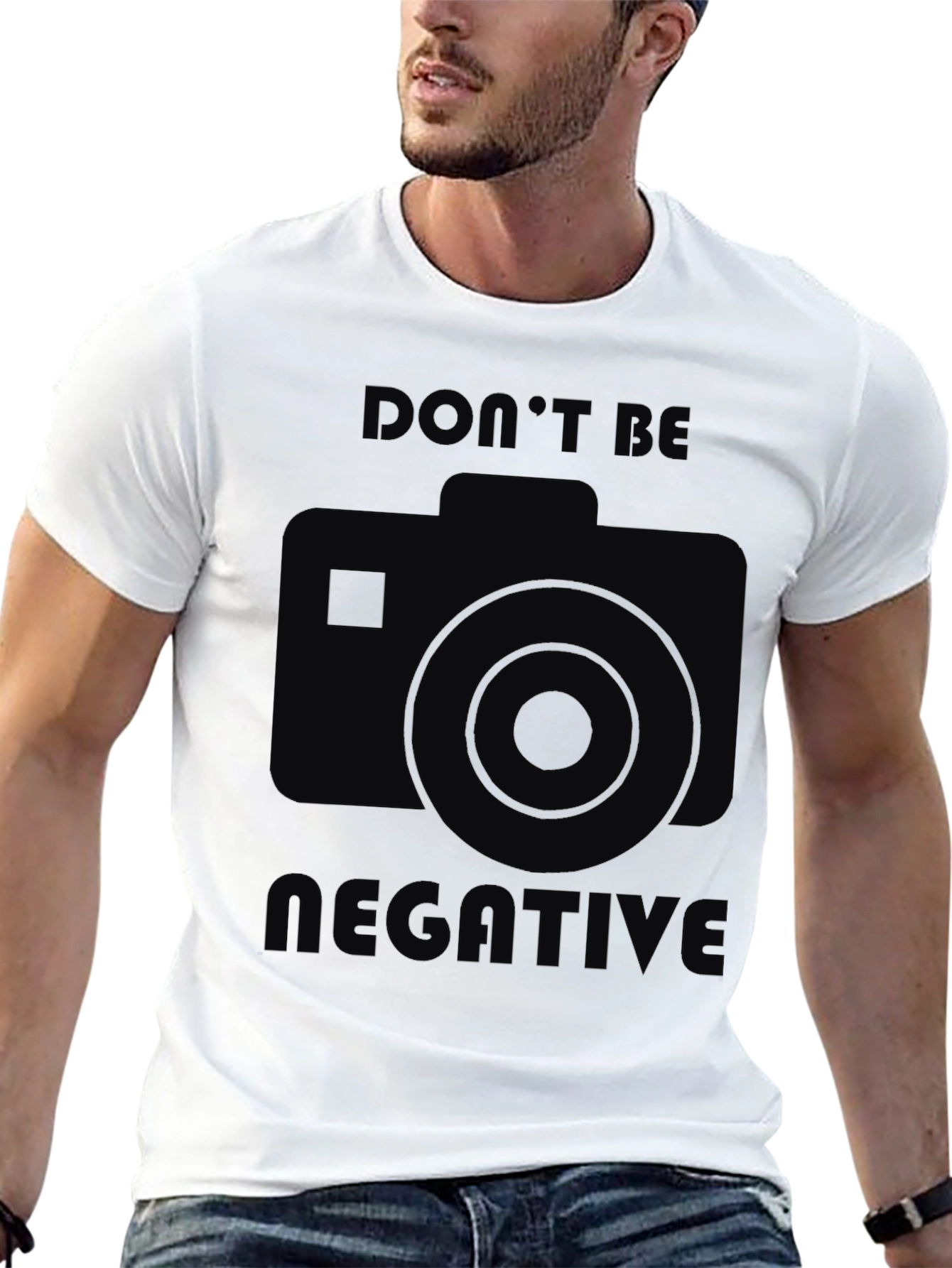 Black Don't Be Negative Camera Graphic T-Shirt view 13