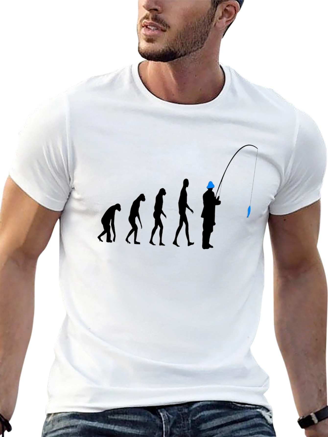 Black Evolution of Fishing T-Shirt - Black, Graphic Tee view 13