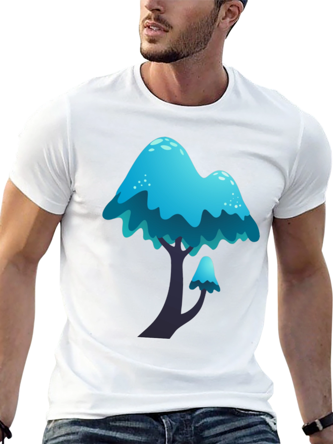 Black Blue Mushroom Graphic Tee - Funky Casual Wear view 13