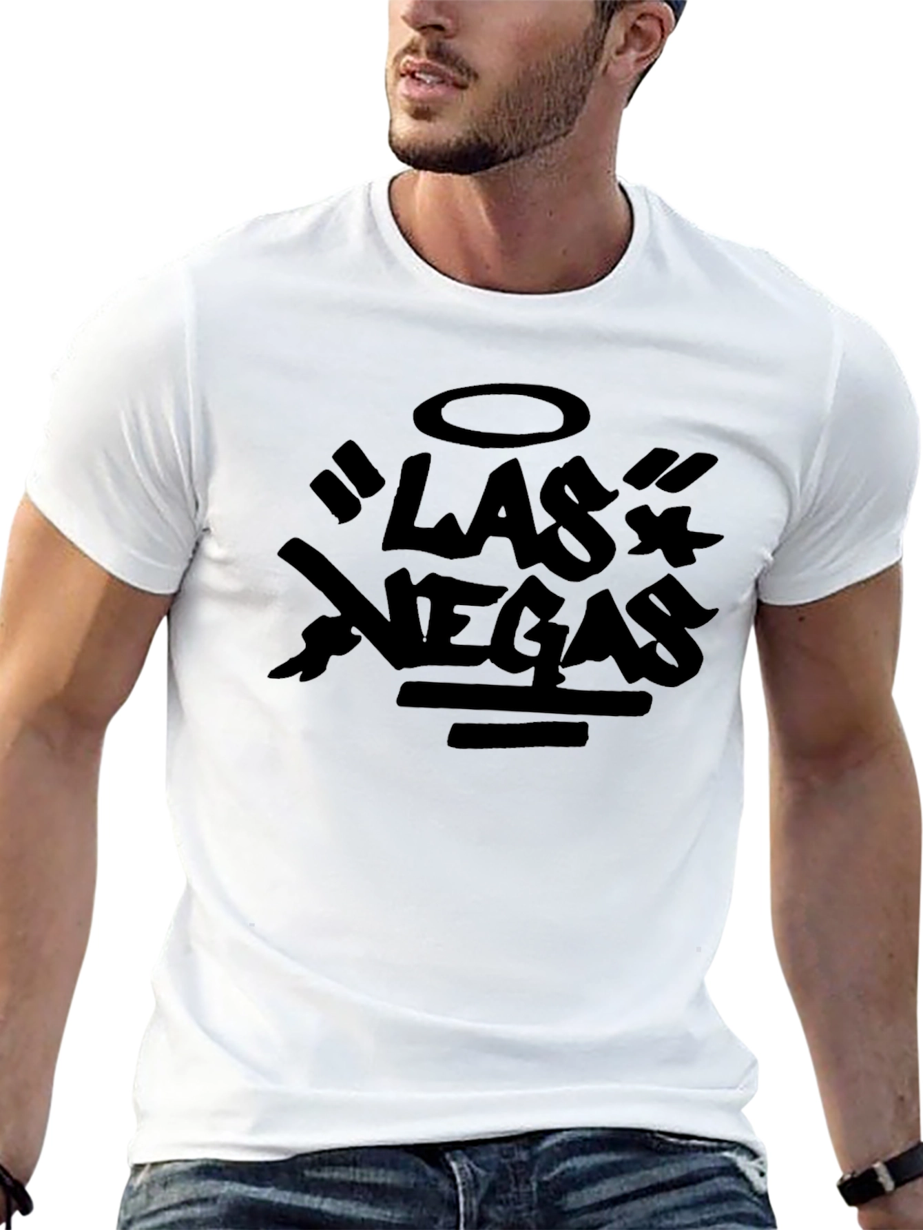 Black Las Vegas Graphic Print Crew Neck T-Shirt view 13