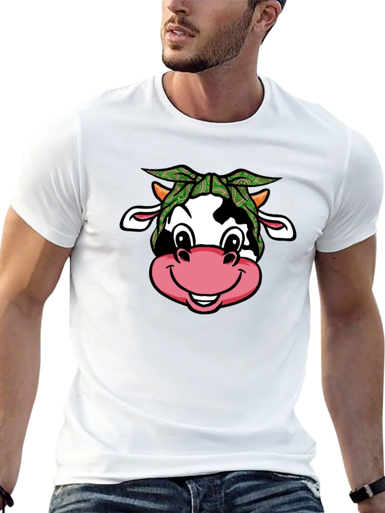 Black Cow Bandana T-Shirt - Cute Animal Graphic Tee view 13