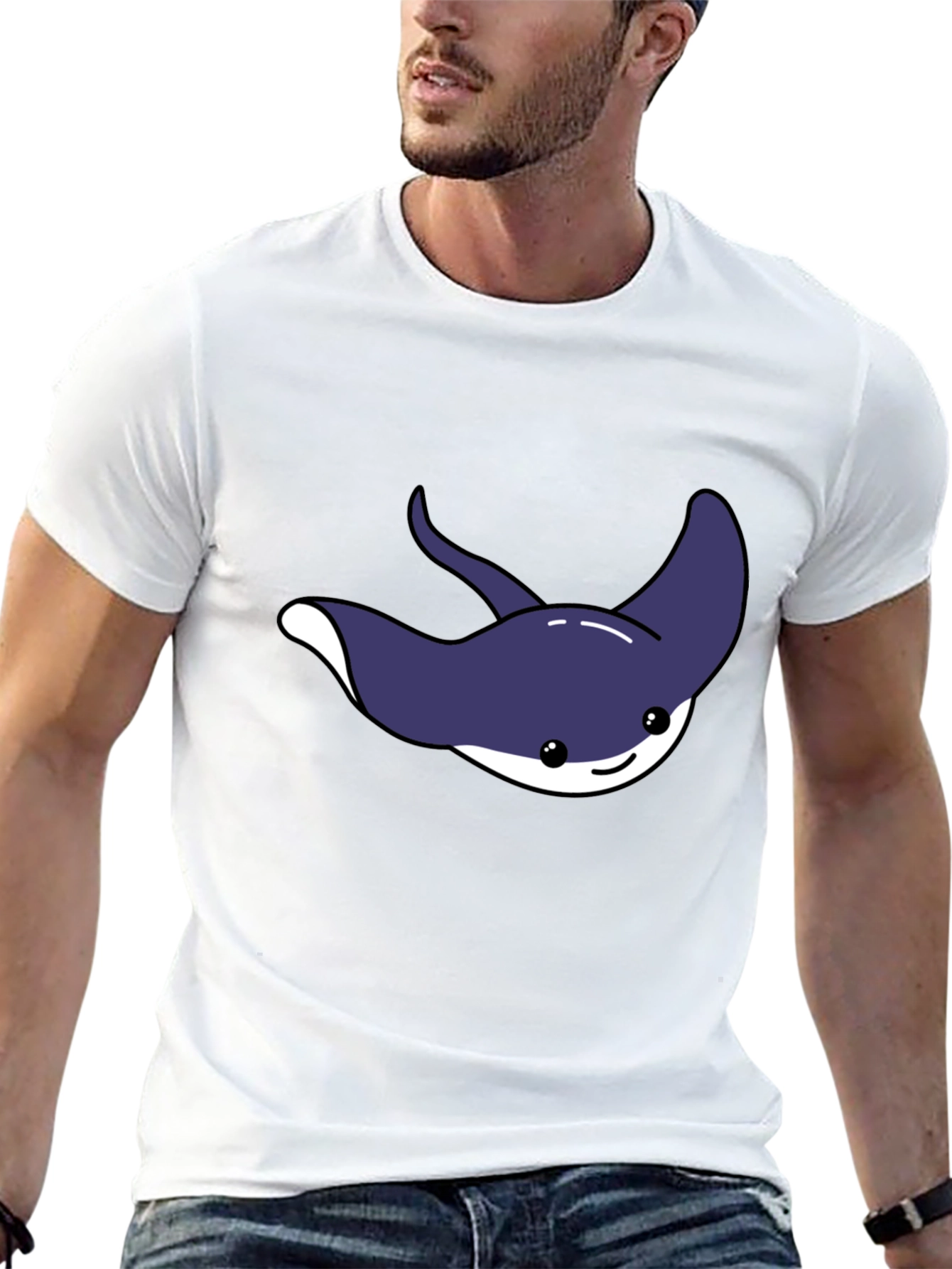 Black Cute Cartoon Stingray Graphic Tee view 13