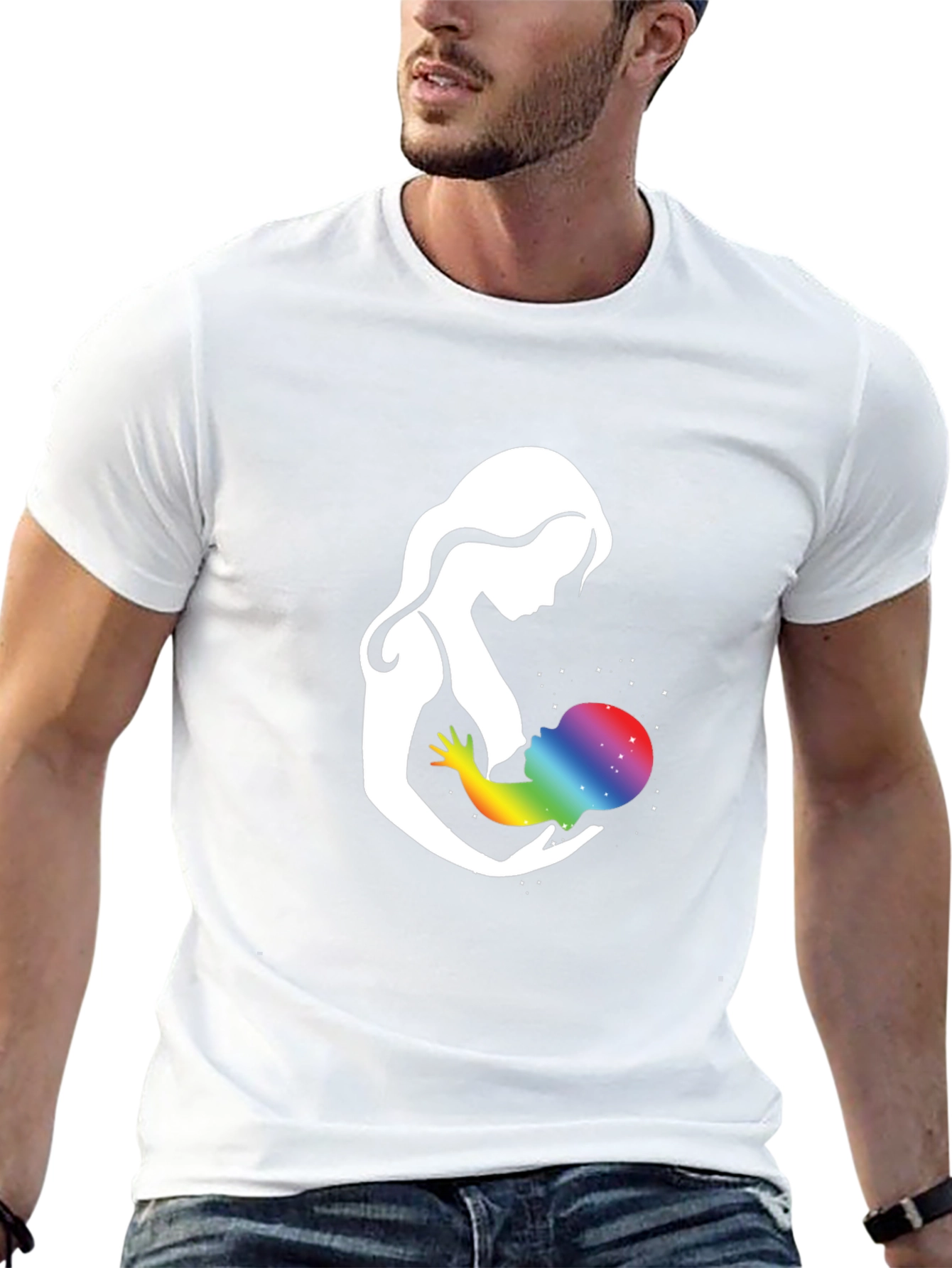 Black Mother & Child Rainbow Galaxy Graphic T-Shirt view 13