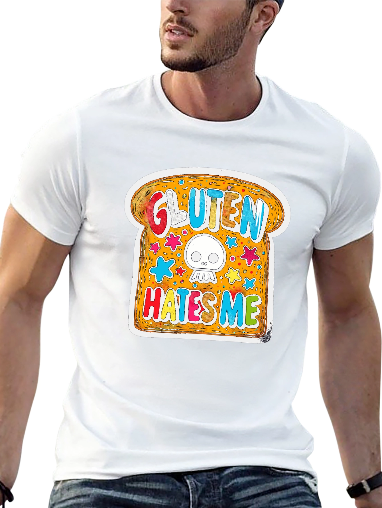 Black Gluten Hates Me T-Shirt Funny Graphic Novelty Tee view 13