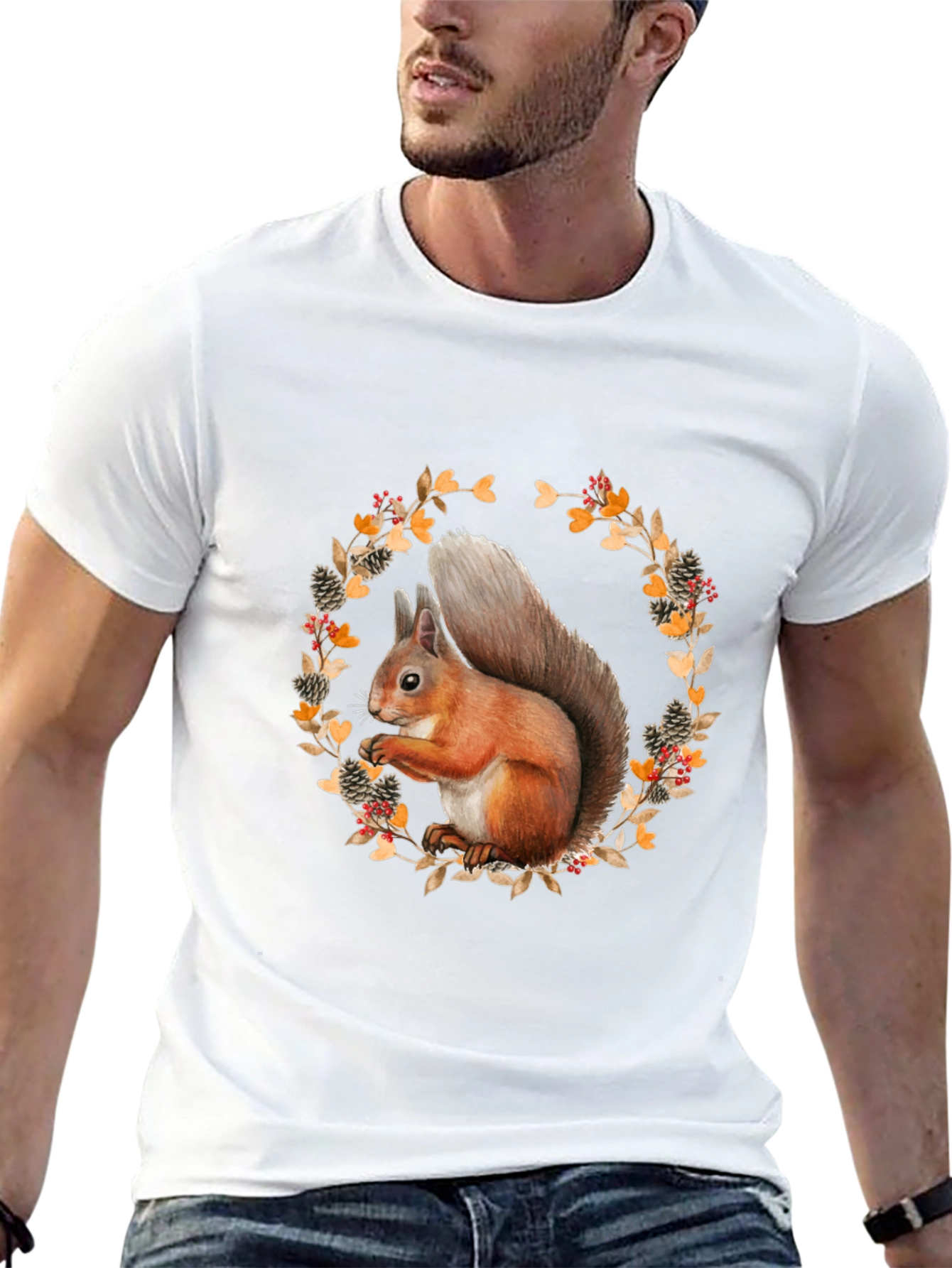Black Squirrel Wreath Graphic T-Shirt - Unisex Style view 13