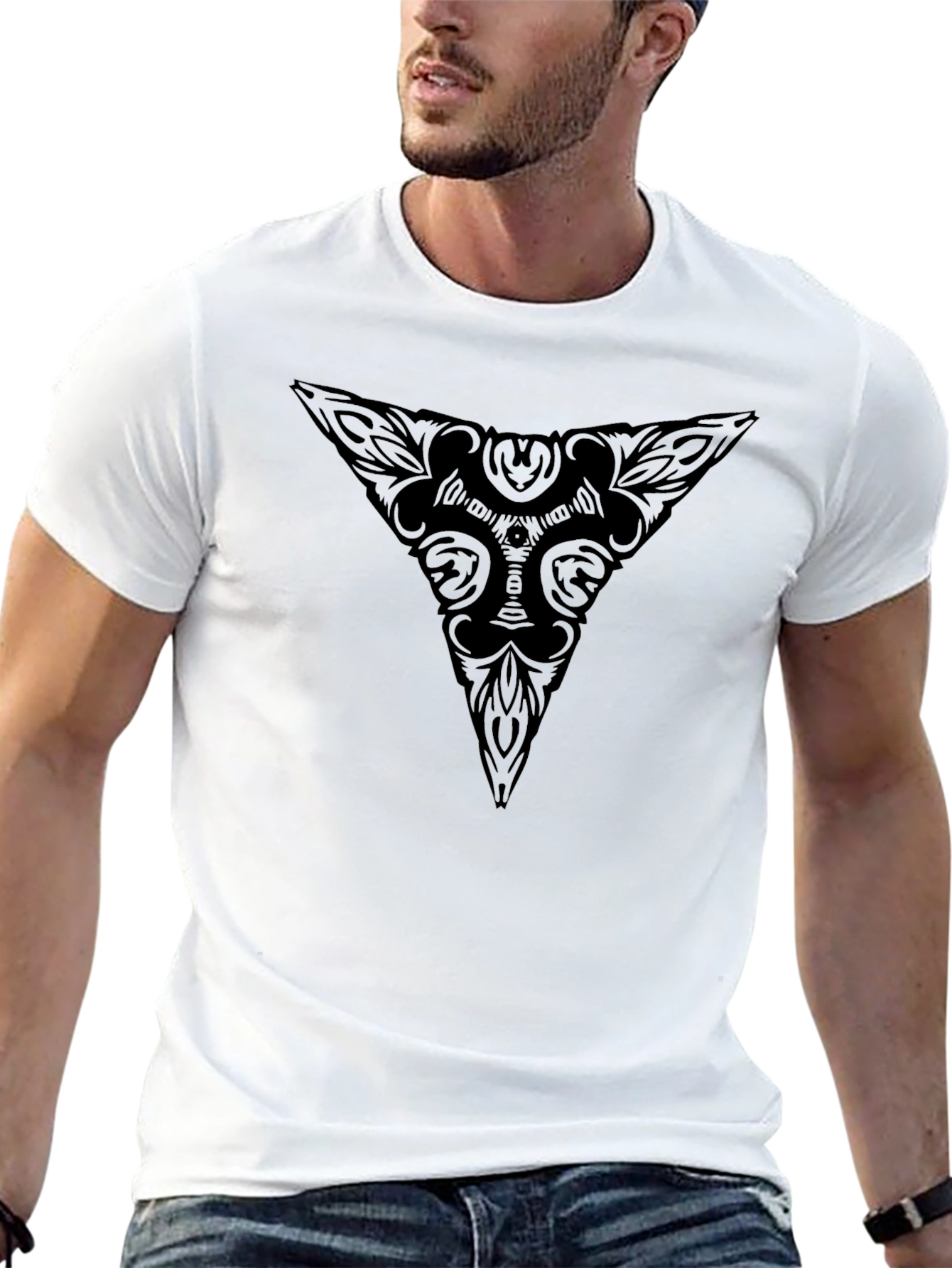Black Modern Tribal Design Black T-Shirt view 13