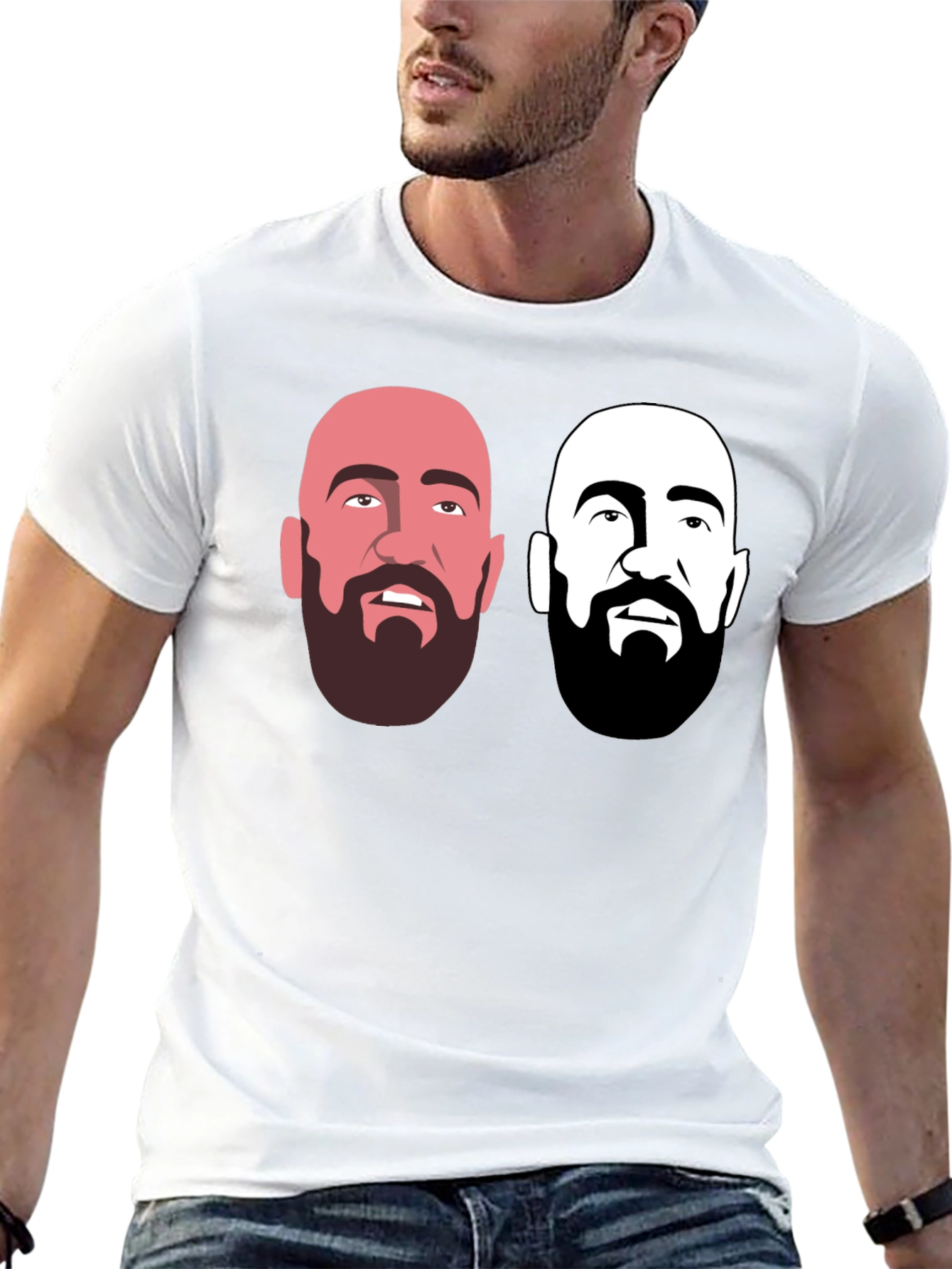 Black Men's Black Graphic T-Shirt - Bearded Faces Design view 13