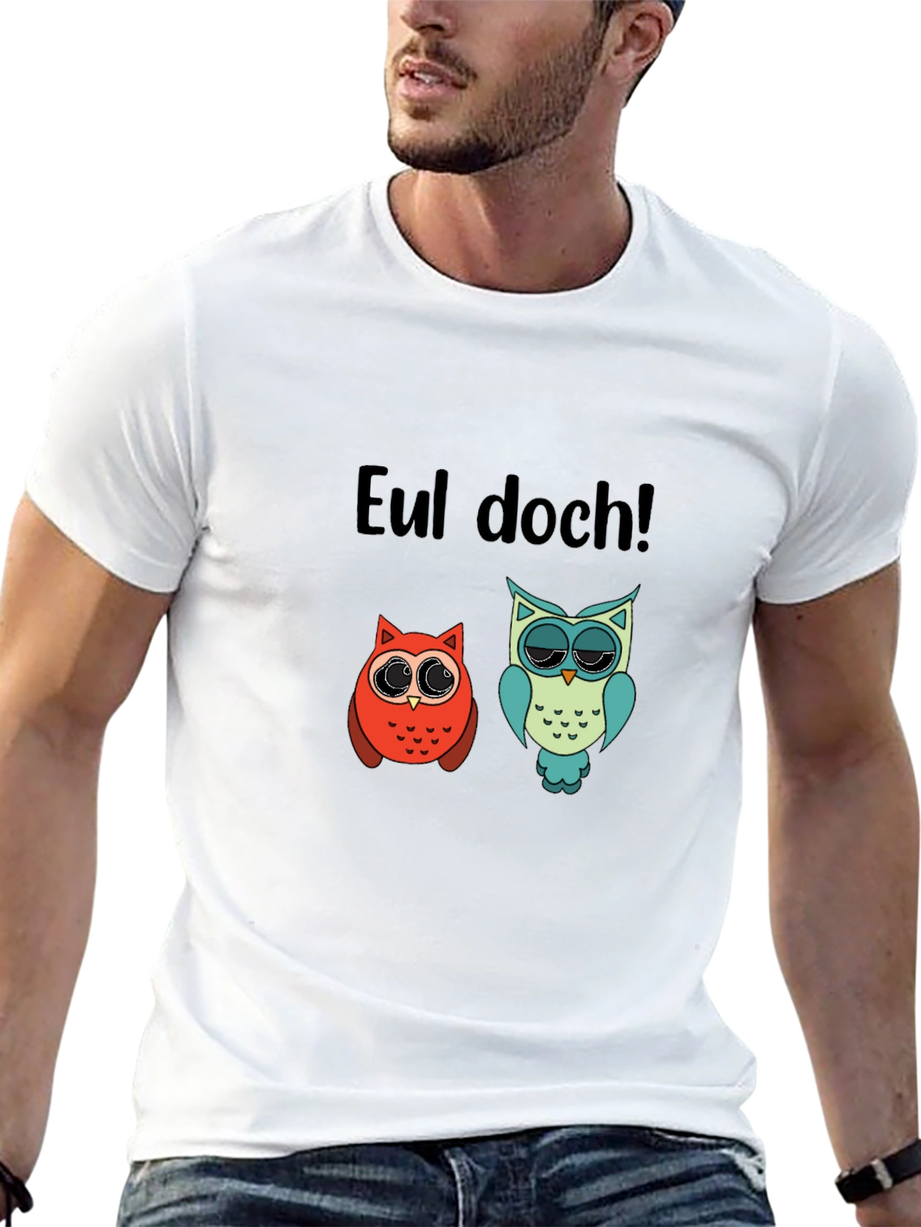 Black Eul doch! Funny Owl Graphic T-Shirt view 13