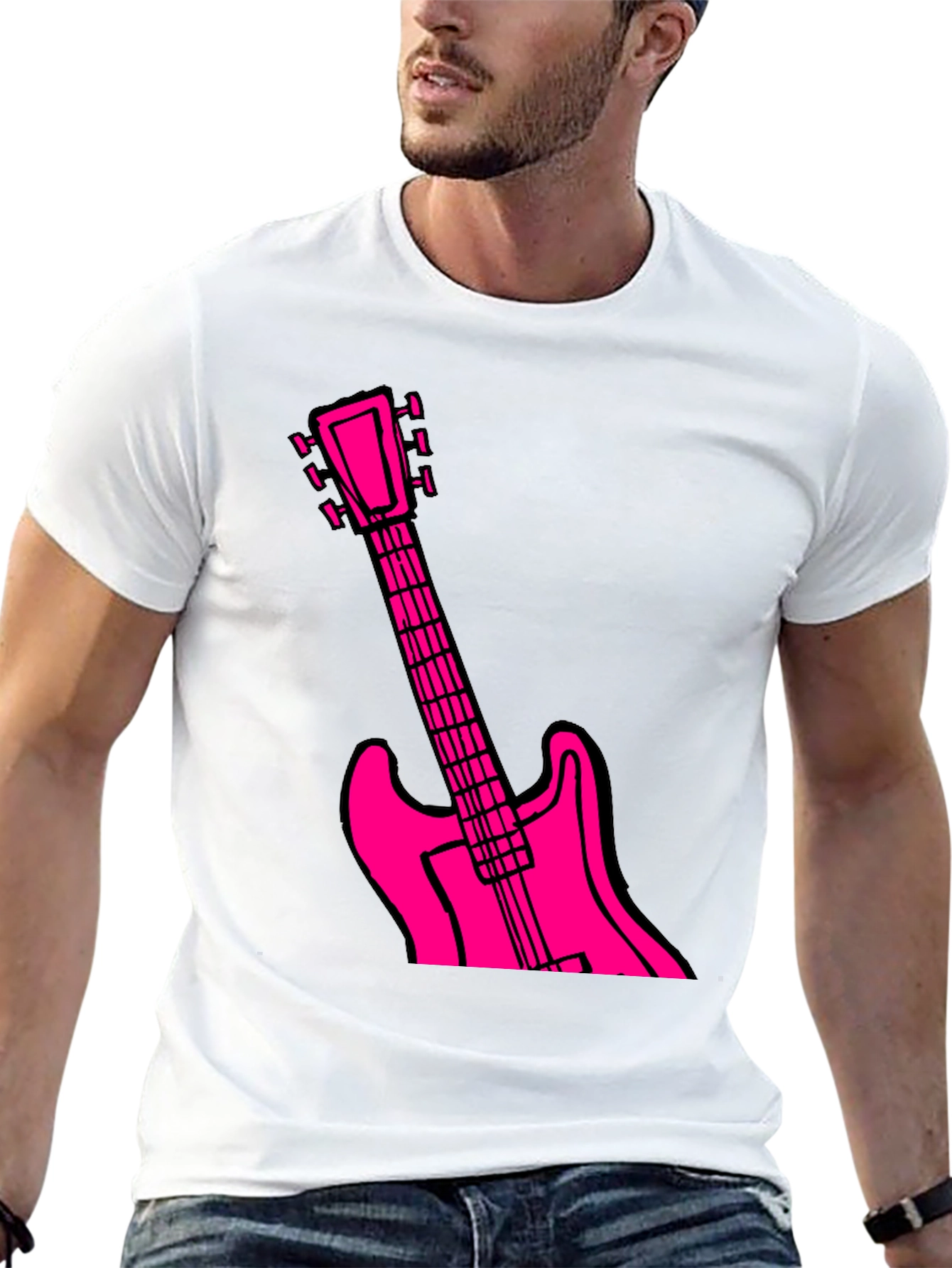 Black Black T-Shirt with Pink Guitar Graphic view 13