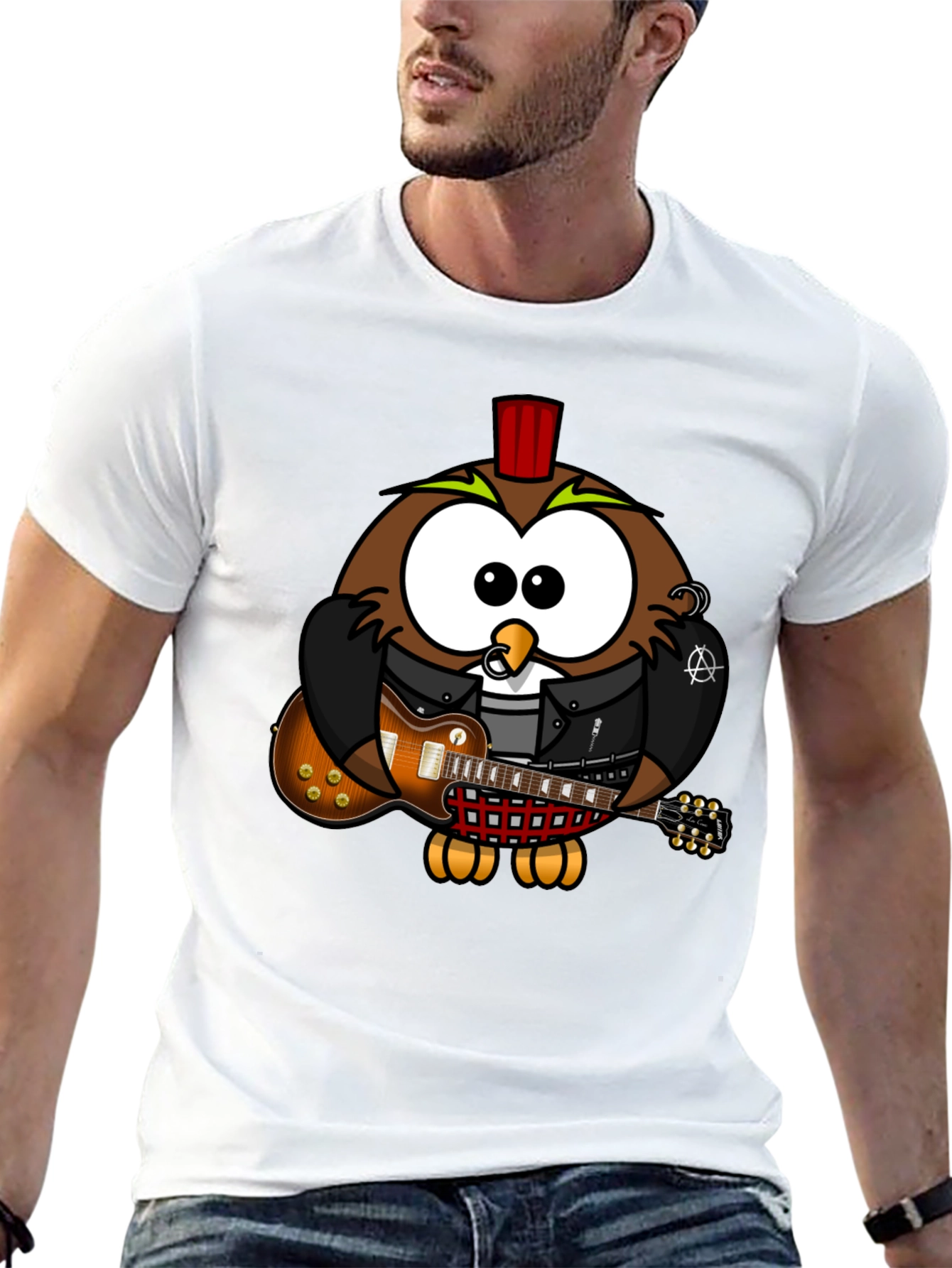 Black Cool Owl Guitarist Graphic T-Shirt view 13