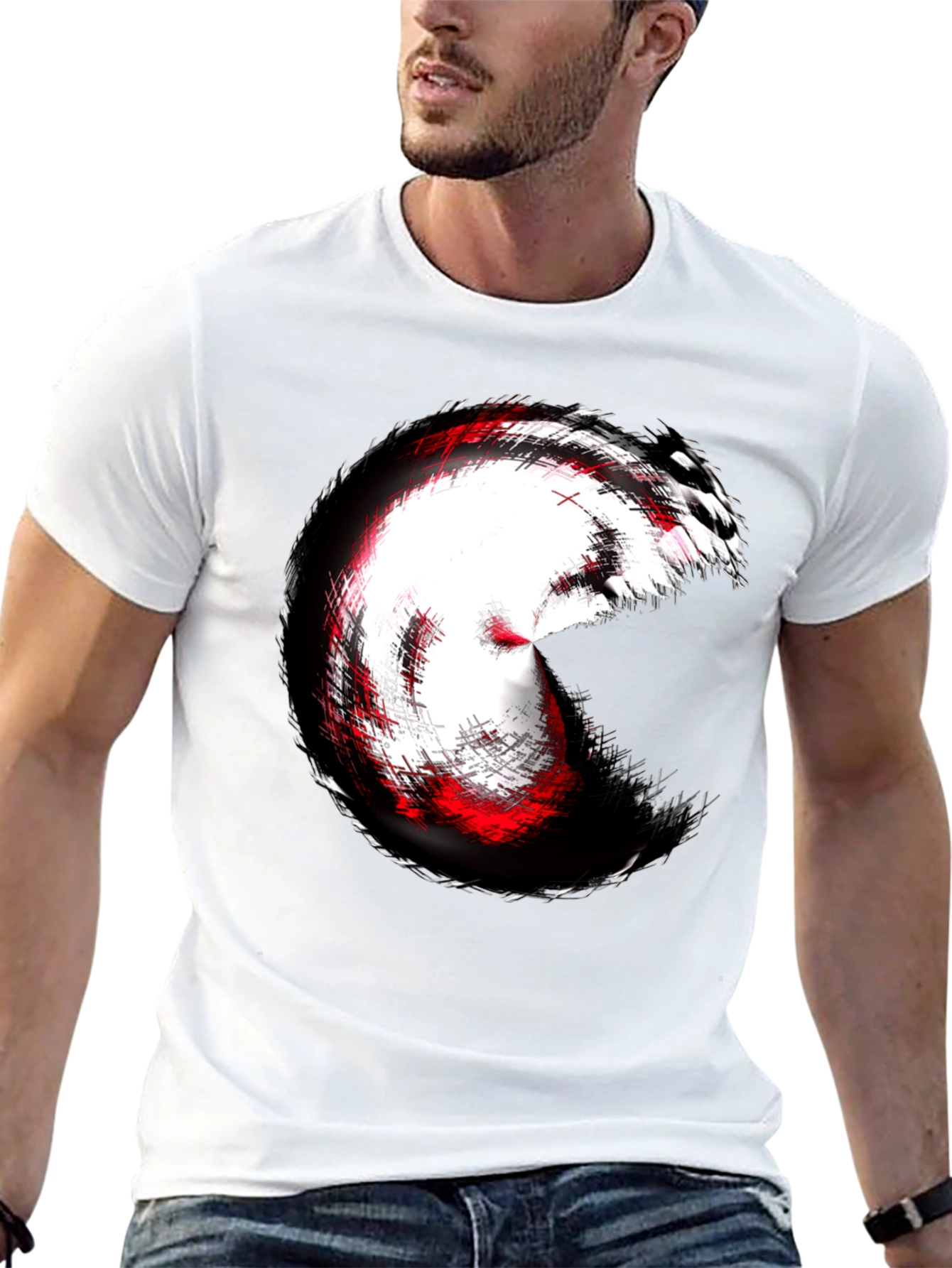 Black Abstract Circle Graphic Tee - Black Cotton Blend view 13