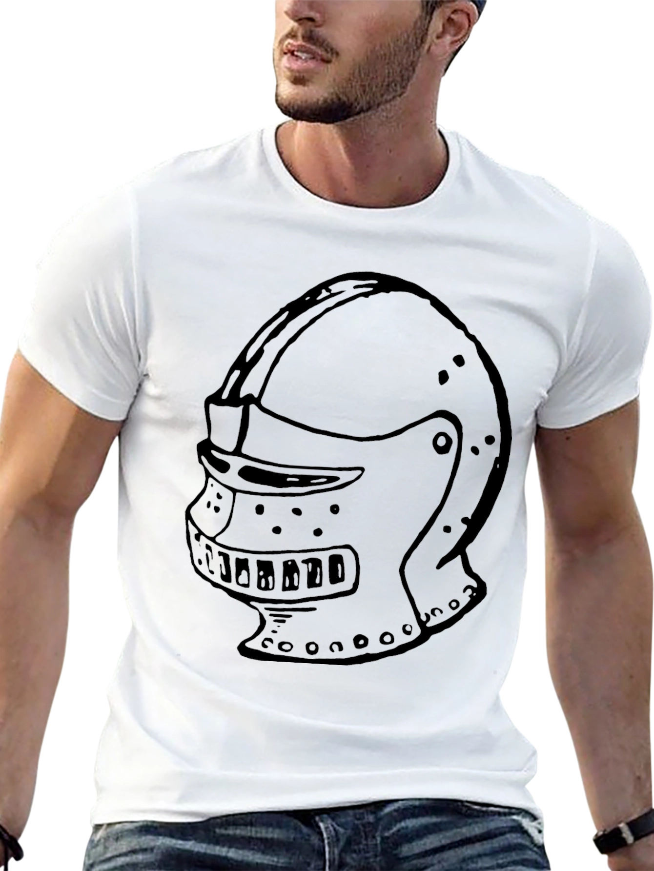 Black Knight Helmet Graphic Tee - Black Cotton Shirt view 13