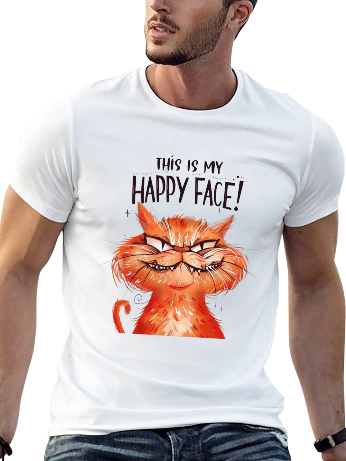 Black Grumpy Cat Graphic Tee - Happy Face T-Shirt view 13