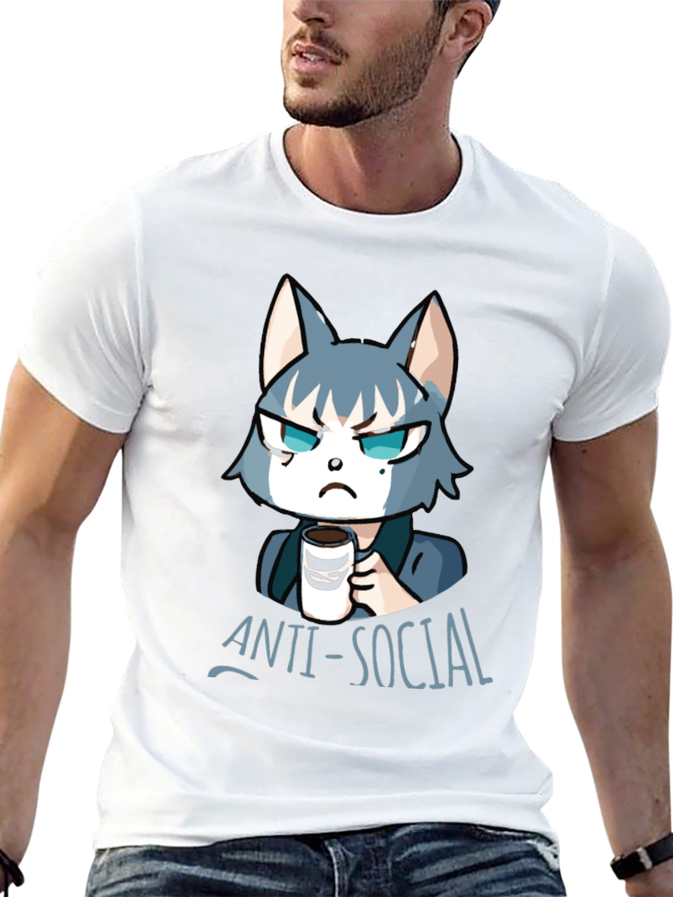 Black Anti-Social Wolf Graphic Tee - Coffee Lover T-Shirt view 13