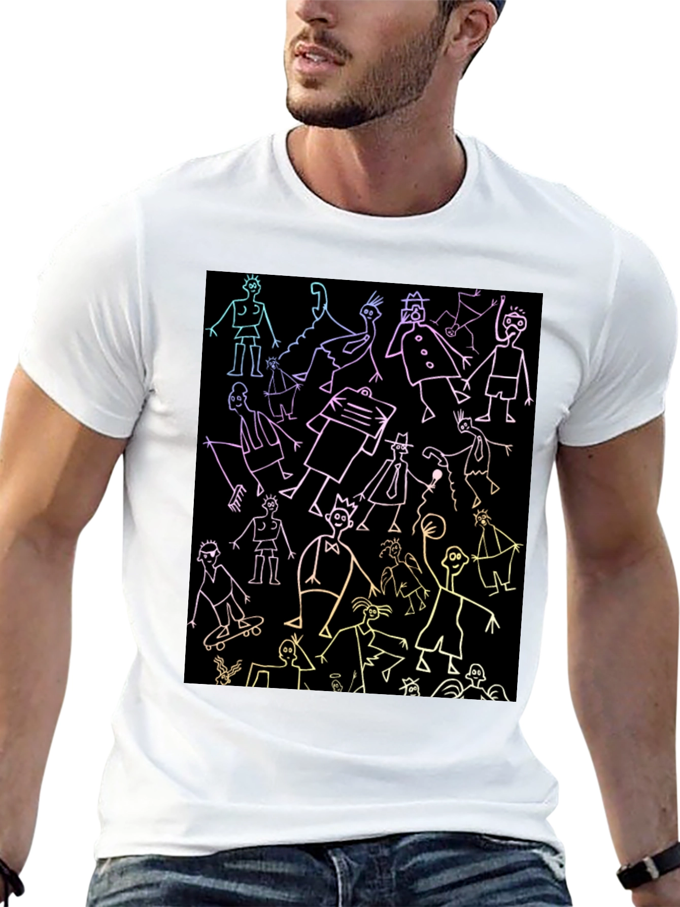 Black Doodle People Graphic Black T-Shirt view 13