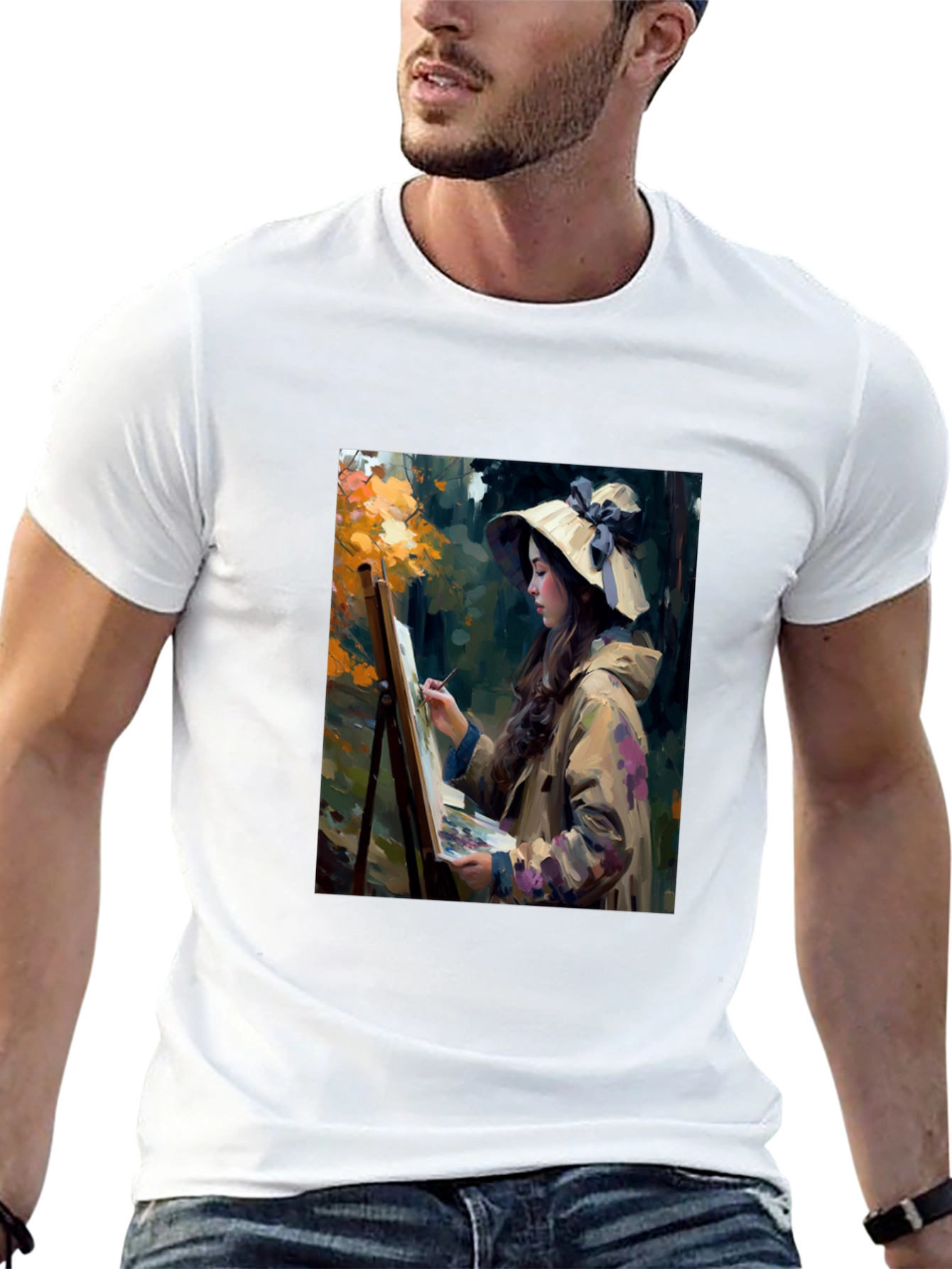 Black Artistic Woman Painting Scene Graphic T-Shirt view 13