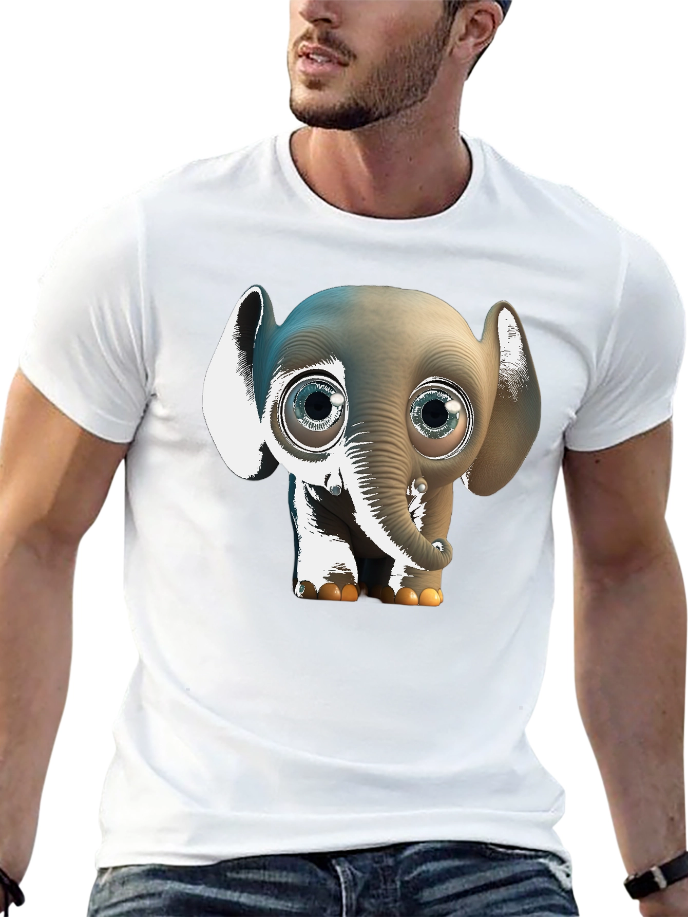 Black Cute Cartoon Elephant Graphic Tee - Black Cotton Comfort view 13