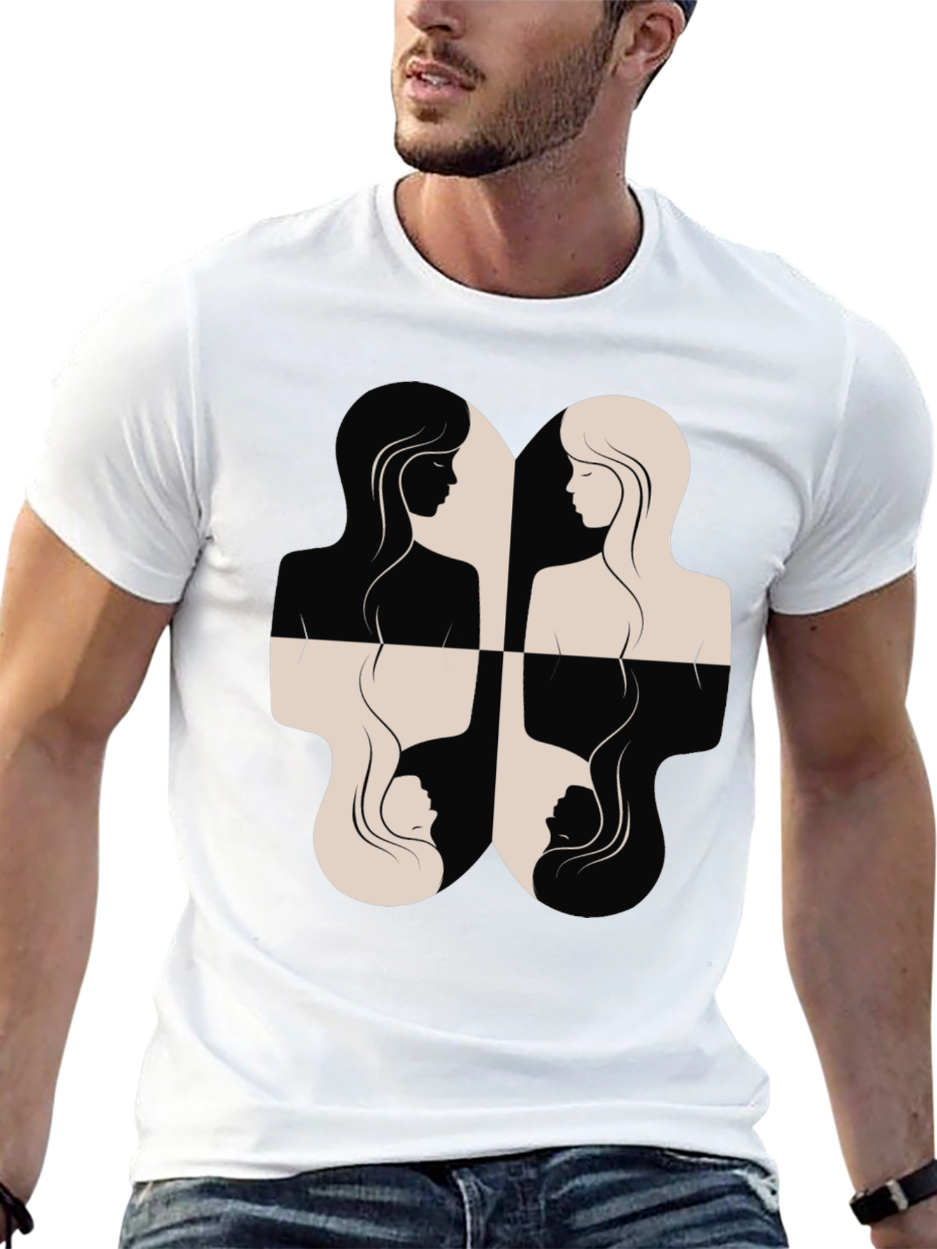 Black Yin Yang Women's Silhouette Graphic Tee - Black view 13